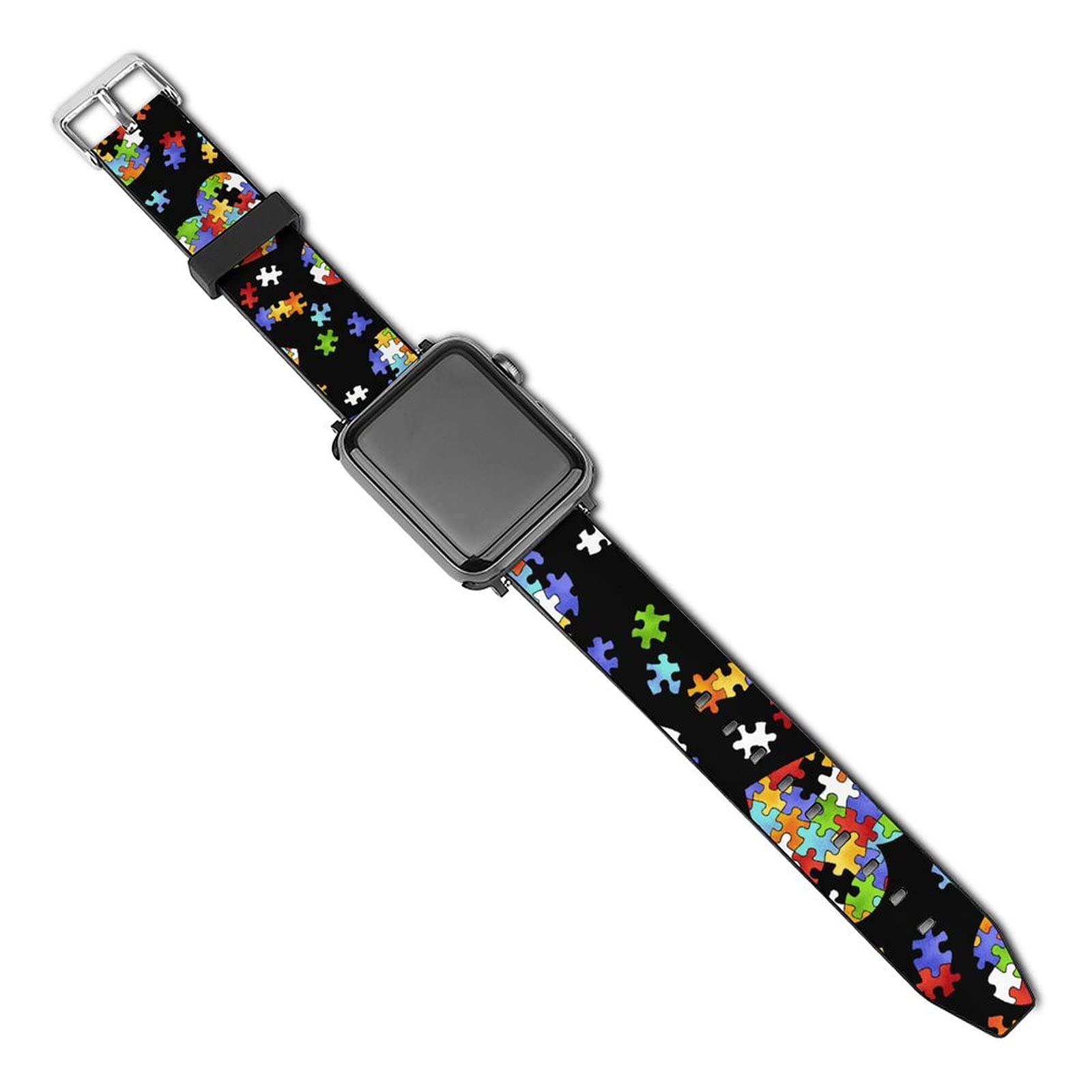Waterproof Colorful Autism Awareness Puzzle Heart Watch Band - Compatible with Apple Watch 38mm 40mm 42mm 44mm, Durable Leather Strap for iWatch Series 5/4/3/2/1 - Unisex Design for Men & Women - Perfect for Daily Wear, Autism Support Events & Special Occasions
