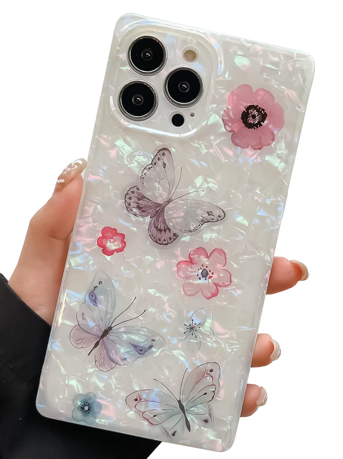 Luxury Sparkly Butterfly iPhone 11 Pro Max Case for Women - 6.5 Inch Square Shell with Camera Lens Protection, Girly Cute Cover Design (Black Butterfly) | Perfect for Everyday Use, Parties & Special Occasions