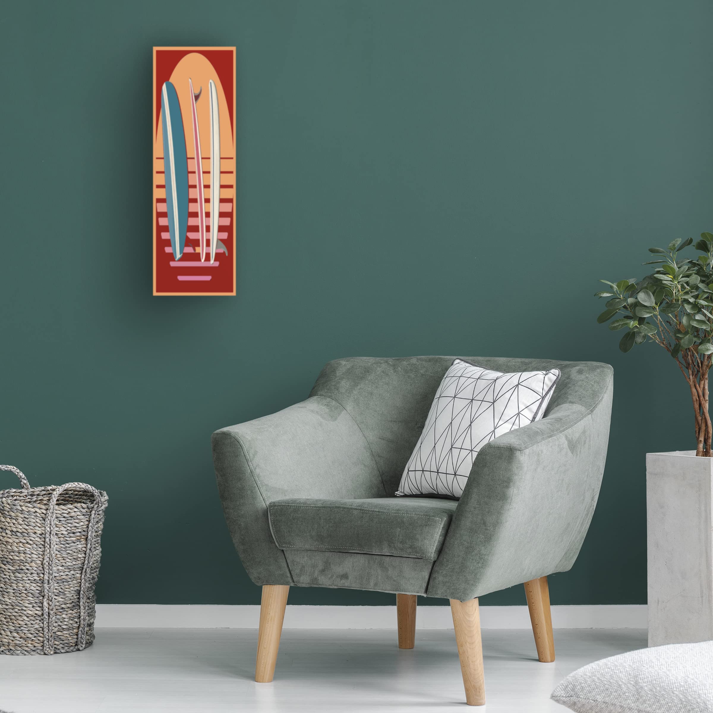 Edward M Fielding 'Surfboard Sunset' Canvas Wall Art Print - Coastal Beach Decor for Living Room, Bedroom & Office - Premium Trademark Fine Art Collection
