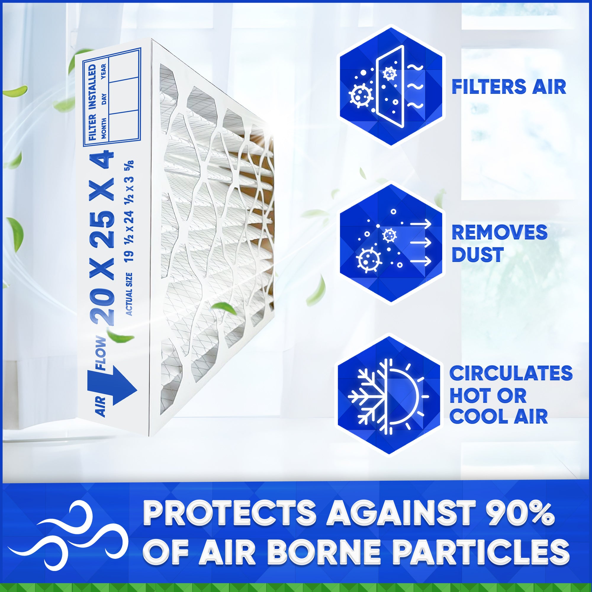 20x25x4 MERV 11 Pleated Air Filters - 4 Pack | High Efficiency Furnace & AC Filters for Home, Office & Commercial Use | Reduces Dust, Pollen & Allergens