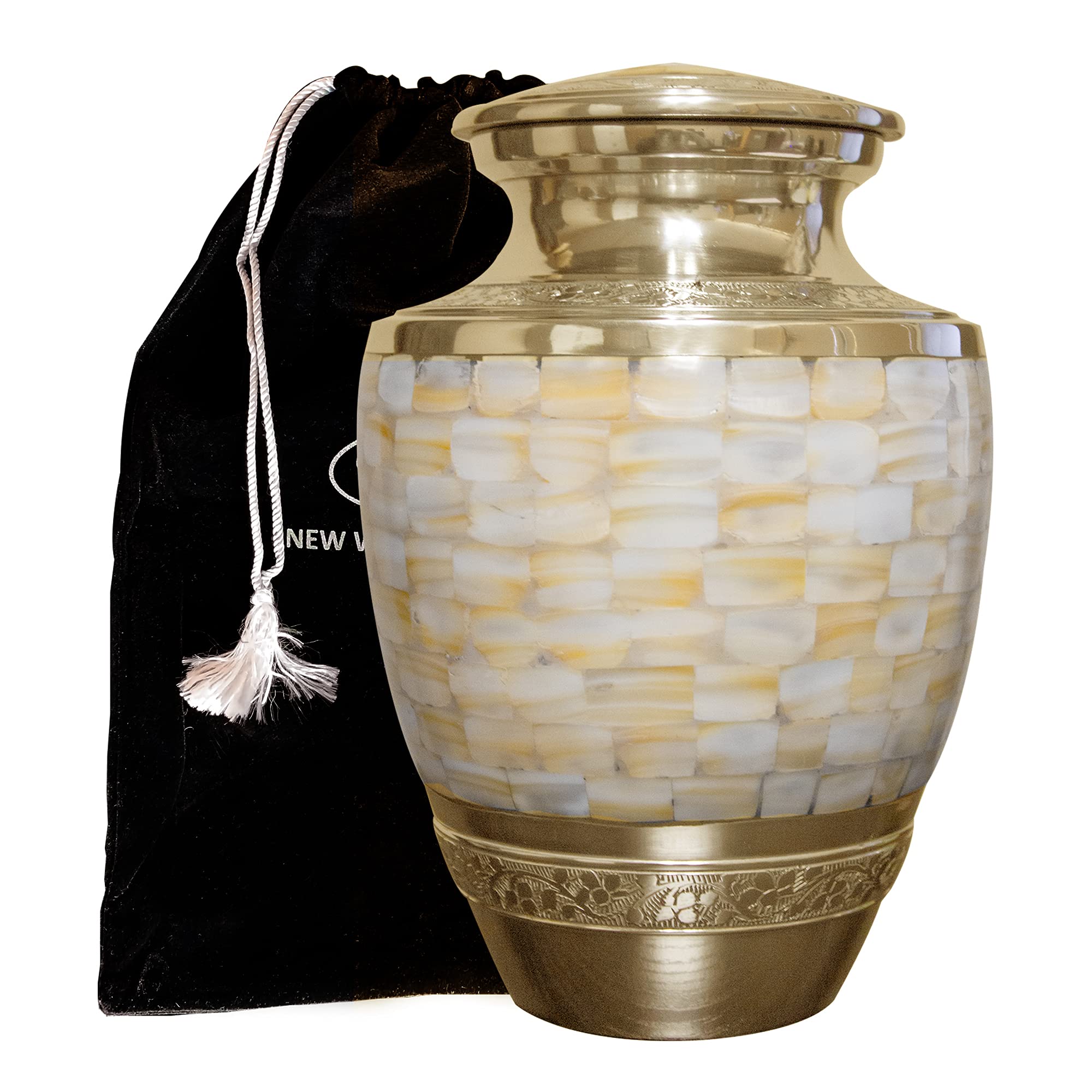 Elegant Mother of Pearl Cremation Urn for Adult Ashes - Premium Funeral Urn with Velvet Storage Bag | Perfect for Memorial Services, Home Display & Honoring Loved Ones
