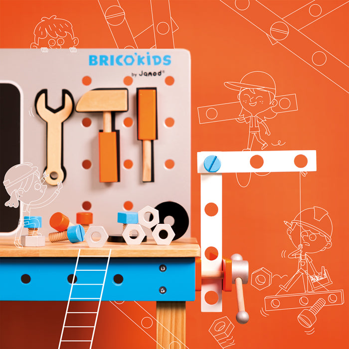 Janod DIY Giant Magnetic Workbench - Kids Wooden Toy Tool Set for STEM Learning | Pretend Play Workshop for Toddlers & Preschoolers | Perfect for Birthday Gifts & Classroom Activities