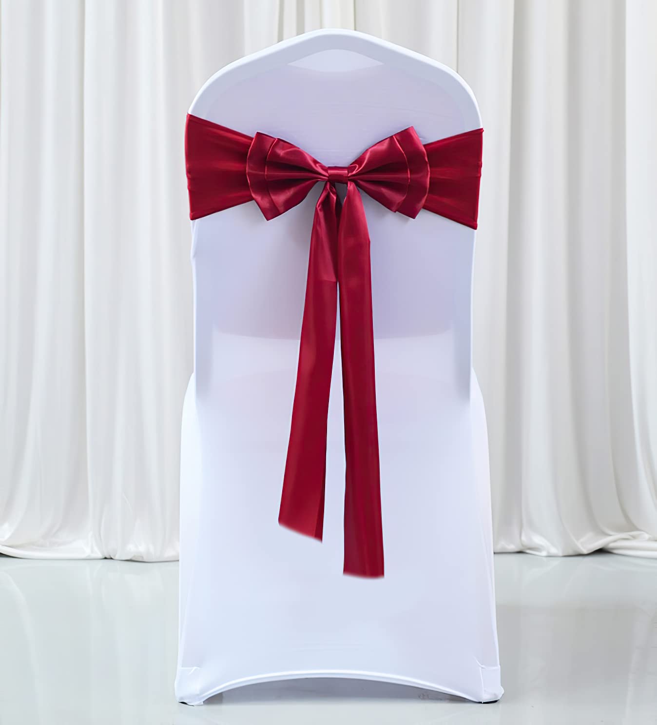 100Pcs Stretch Chair Sashes with Double Bows - Spandex Chair Covers for Wedding, Party, Birthday & Banquet Decorations - Elegant Wine Red Chair Bands for Christmas & Special Events - Perfect for Indoor & Outdoor Celebrations