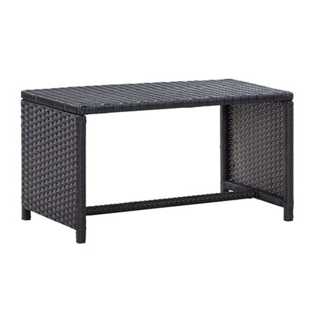 Water-Resistant Poly Rattan Outdoor Coffee Table - Black Steel Frame Rectangle Design (27.6
