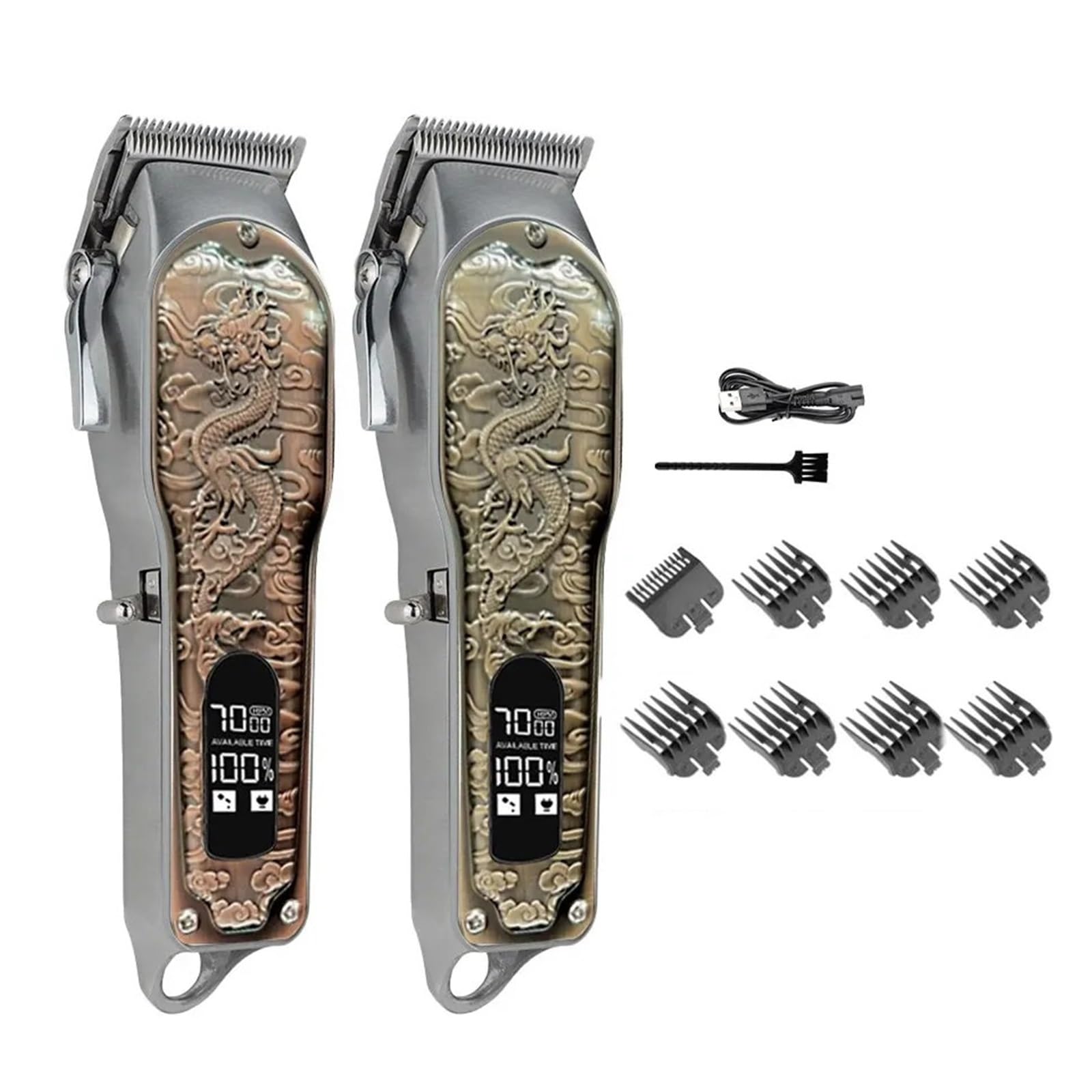 Professional Hair Clipper & Beard Trimmer for Men - USB Rechargeable with Digital Display, Electric Hair Cutting Machine (Bronze Dragon) - Perfect for Home Barbering, Salon Use & Travel Grooming