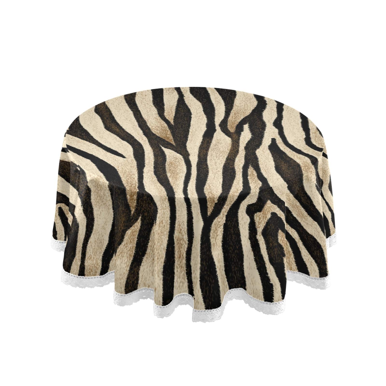 Vintage Zebra Print 60 x 60 Inch Round Tablecloth - Elastic Anti-Wrinkle Table Cover for Dining, Kitchen & Parties | Perfect for Birthday Celebrations, Wedding Receptions & Holiday Gatherings