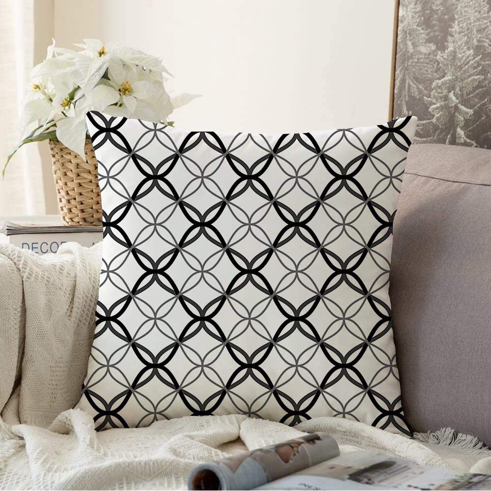 Soft Teal Decorative Throw Pillow Cover 16x16 Inch - Abstract Geometric Lattice Pattern for Couch, Bed & Sofa | Traditional Tangled Design with Classic Black Accents | Perfect for Living Room Decor, Home Styling and Cozy Interior Design