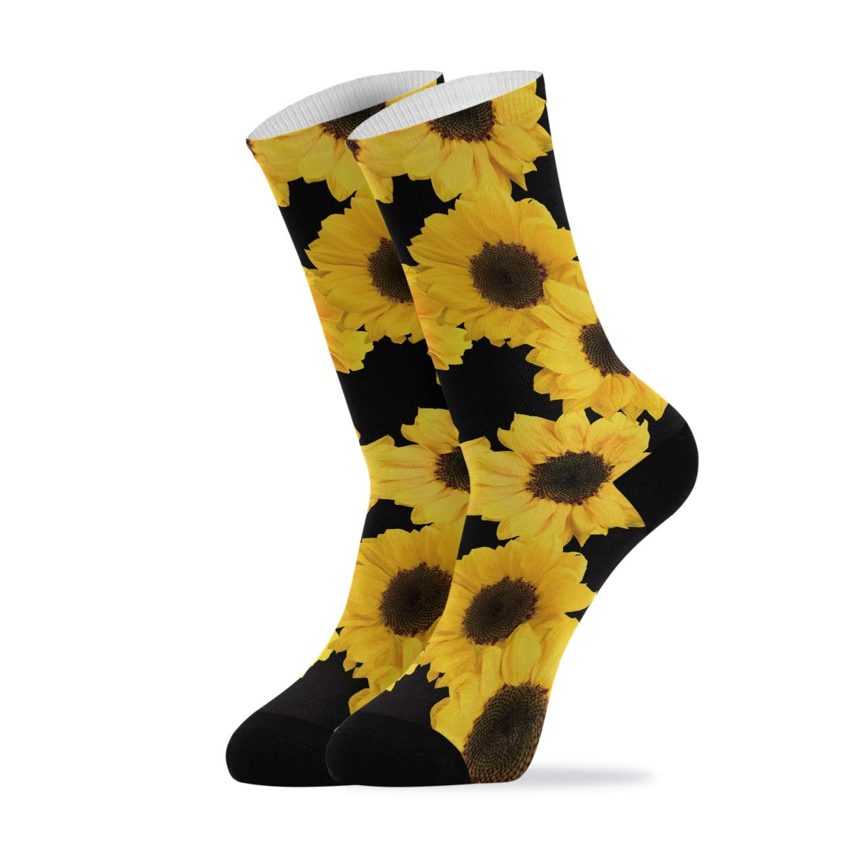 **Breathable Long Crew Sports Socks for Men & Women - Athletic Fit, Casual Running, Outdoor Activities - Sunflower Floral Design - 2 Pairs - Perfect for Gym, Hiking & Daily Wear**