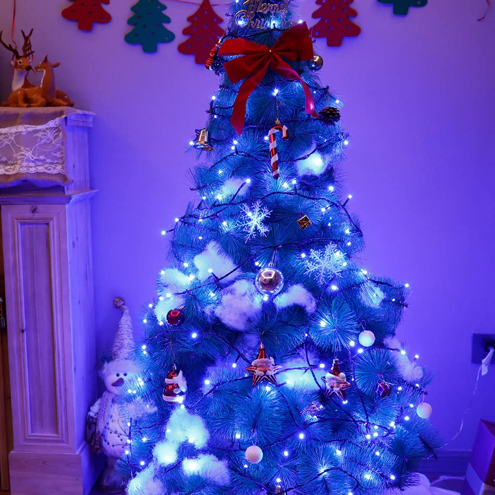Pooqla 200 LED 66ft Blue Christmas String Lights - 8 Lighting Modes Indoor/Outdoor Fairy Lights for Holiday, Wedding, Party, Halloween - Perfect for Home, Yard, Patio & Christmas Tree Decoration