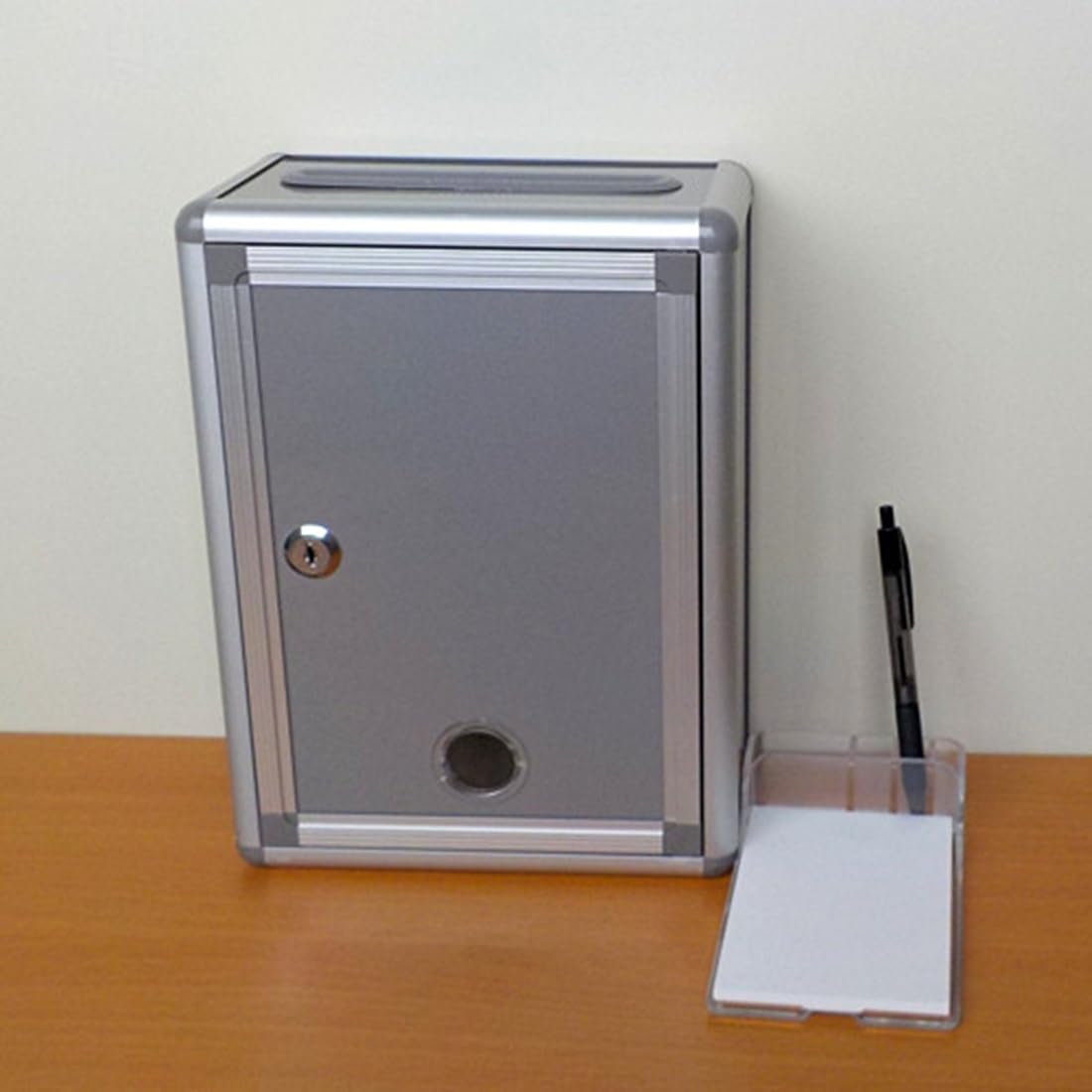 Multi-Purpose Lockable Storage Box with Key - Ballot Box, Suggestion Box, Questionnaire Box, Opinion Box - Silver Gray (22cm) - Japan Import by Aoakua - Perfect for Voting, Surveys, Feedback Collection & Office Organization