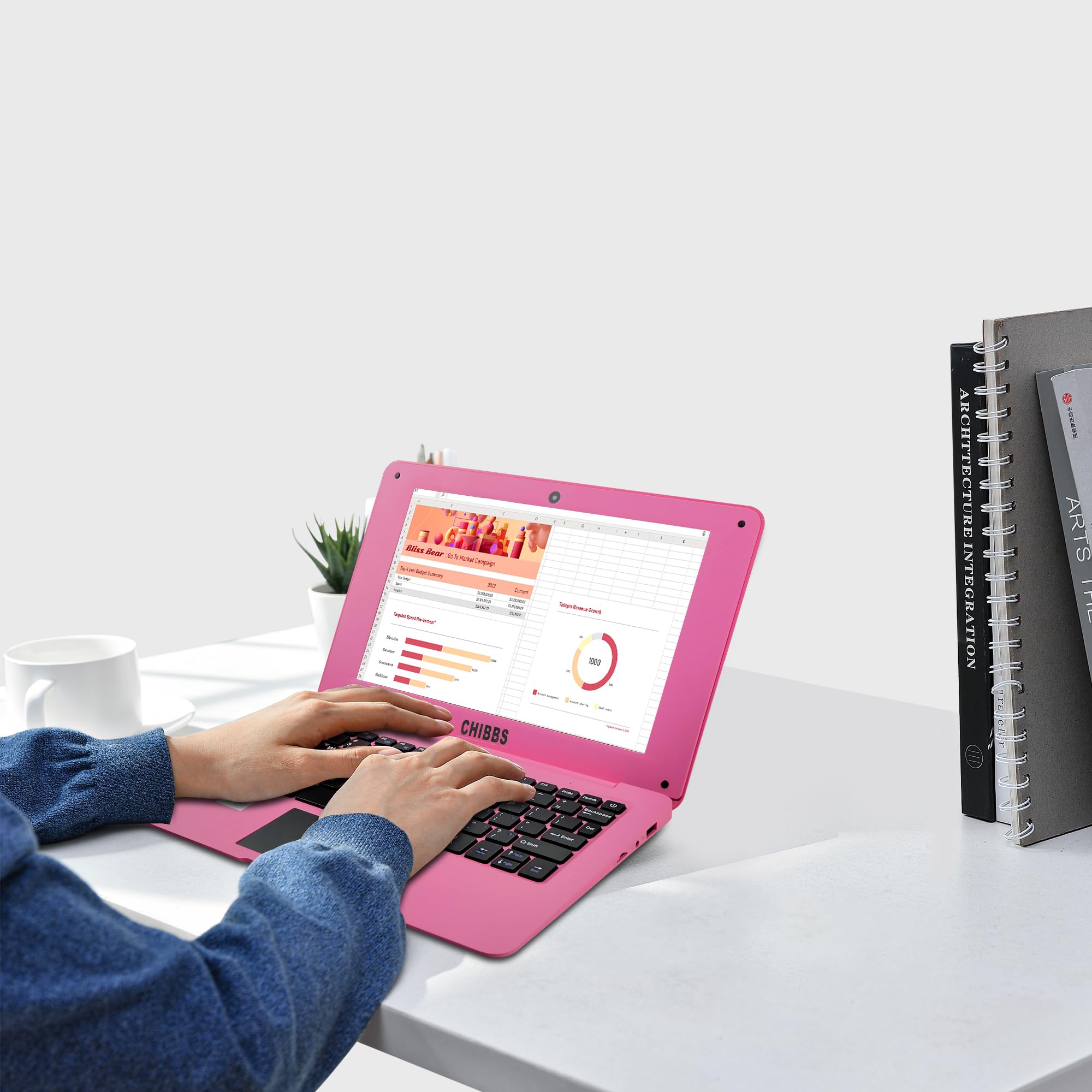 CHIBBS 10.1 Inch Kids Laptop Computer - Android 12.0 Netbook with Quad Core Processor, 2GB RAM, 64GB ROM, HD Camera, USB Ports, Bluetooth & WiFi (Pink) - Perfect for Learning, Games & Online Classes for Children