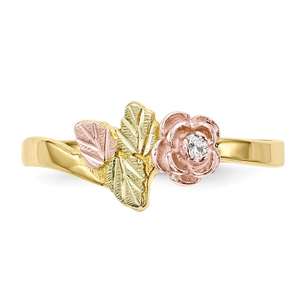 10K Yellow Gold Tri-Color Diamond Rose Ring Band for Women - 0.02 CTTW Solid Gold Stackable Ring - Perfect for Anniversary, Engagement, Wedding & Everyday Elegance