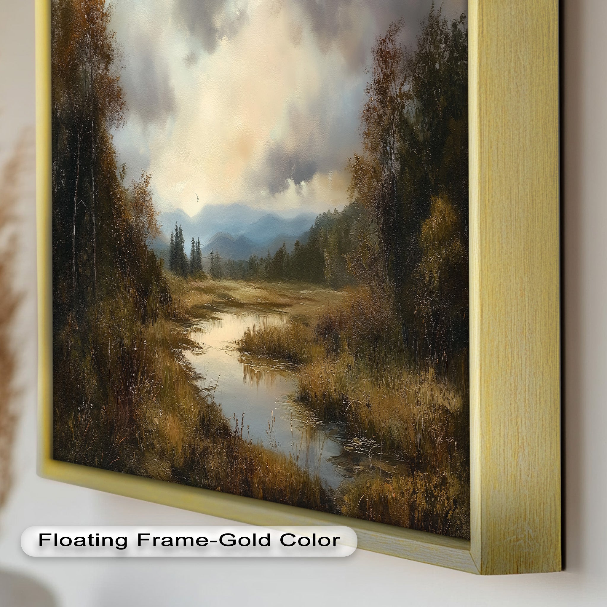 Autumn River Landscape Oil Painting - Handmade Canvas Wall Art for Living Room, Bedroom & Office Decor