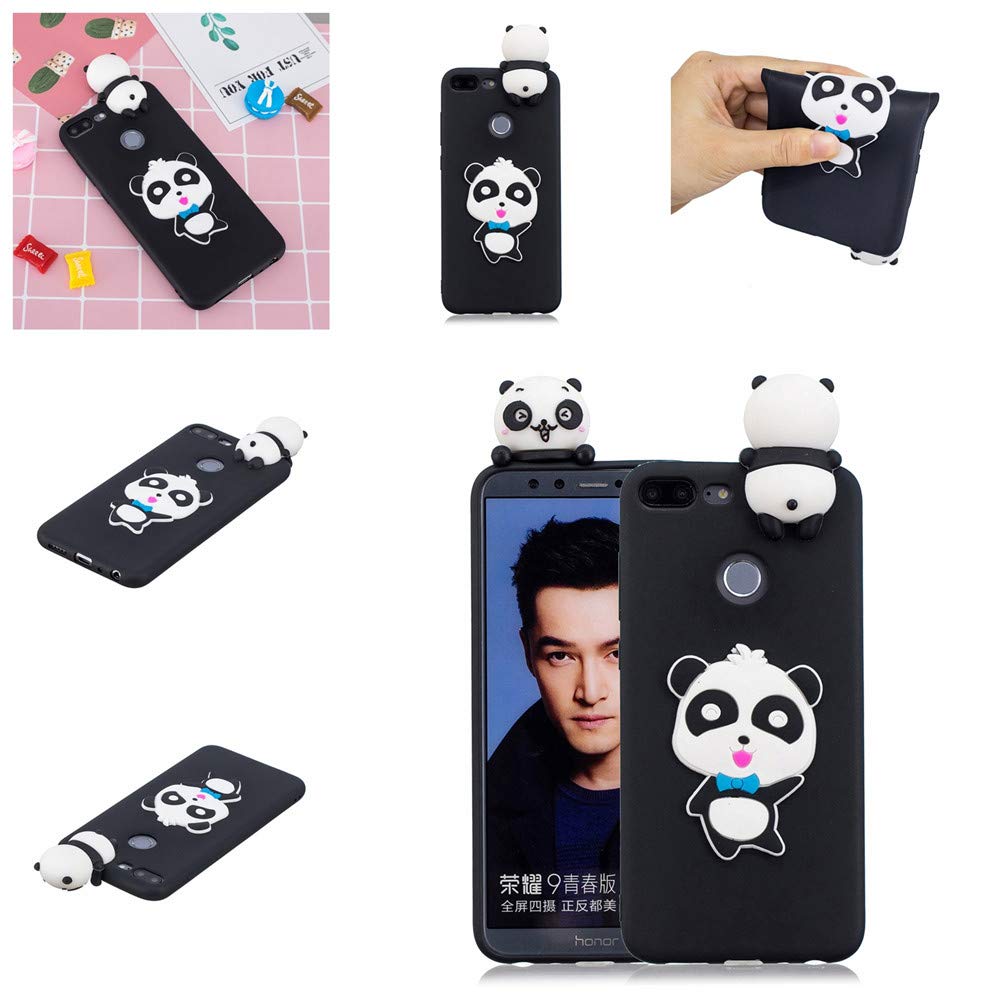 FlipBird Cute Cartoon Flower Soft TPU Case for Huawei Honor 9 Lite - Shockproof Slim Fit Silicone Protective Cover with 3D Panda Design (Blue) - Perfect for Daily Use, School, Work & Travel Protection