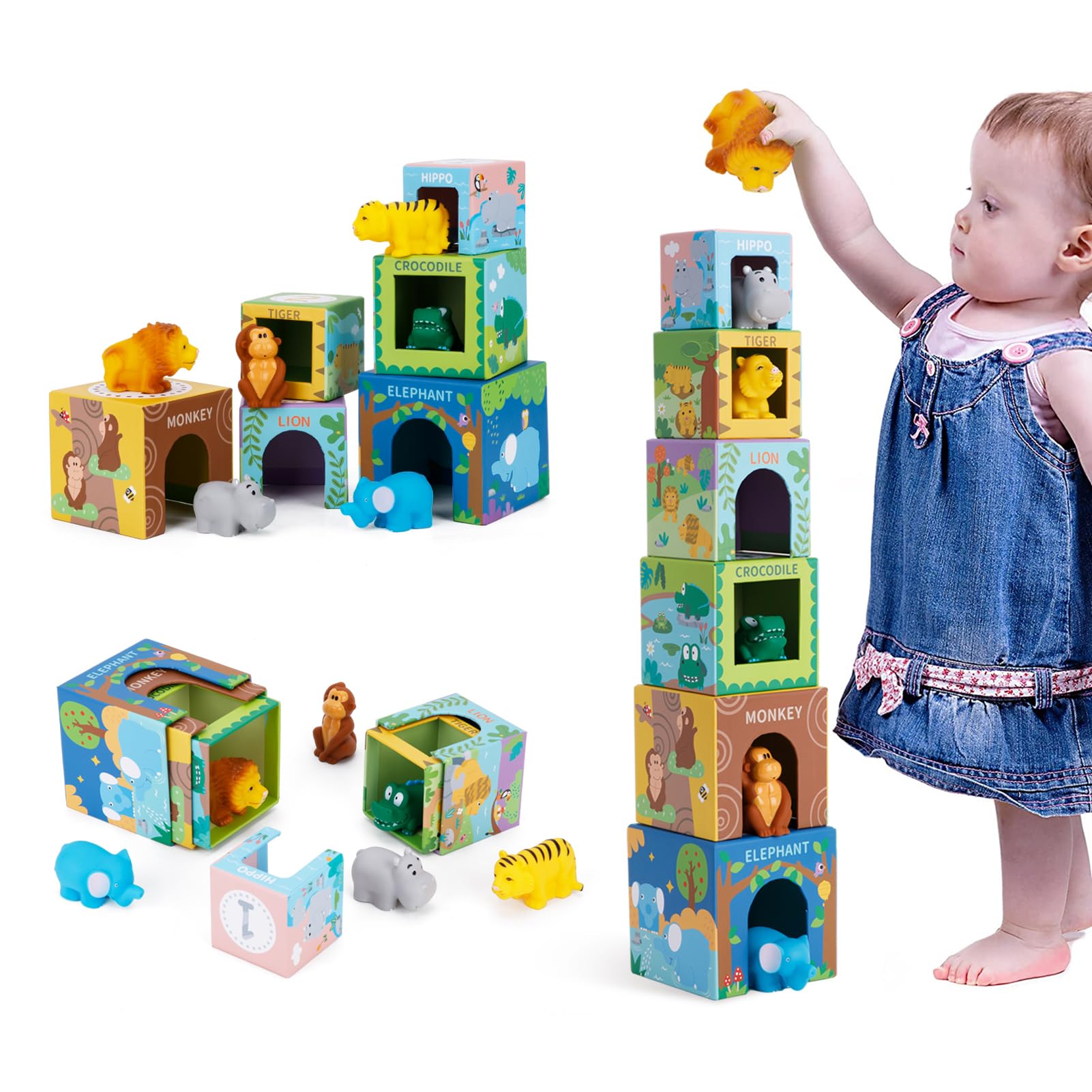Soft Safari Animal Stacking & Sorting Toys for Toddlers 1-3 Years - Montessori Learning Blocks with Numbers, Bath & Nesting Play for Babies 12-18 Months - Perfect Educational Gift for 1 2 3 Year Old Boys & Girls - Ideal for Preschool Learning, Bathtime Fun & Early Math Development