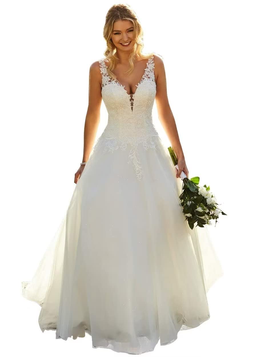 2023 Boho Lace Beach Wedding Dresses for Women - Elegant Beaded Bridal Gowns | Perfect for Destination Weddings, Beach Ceremonies & Romantic Photoshoots