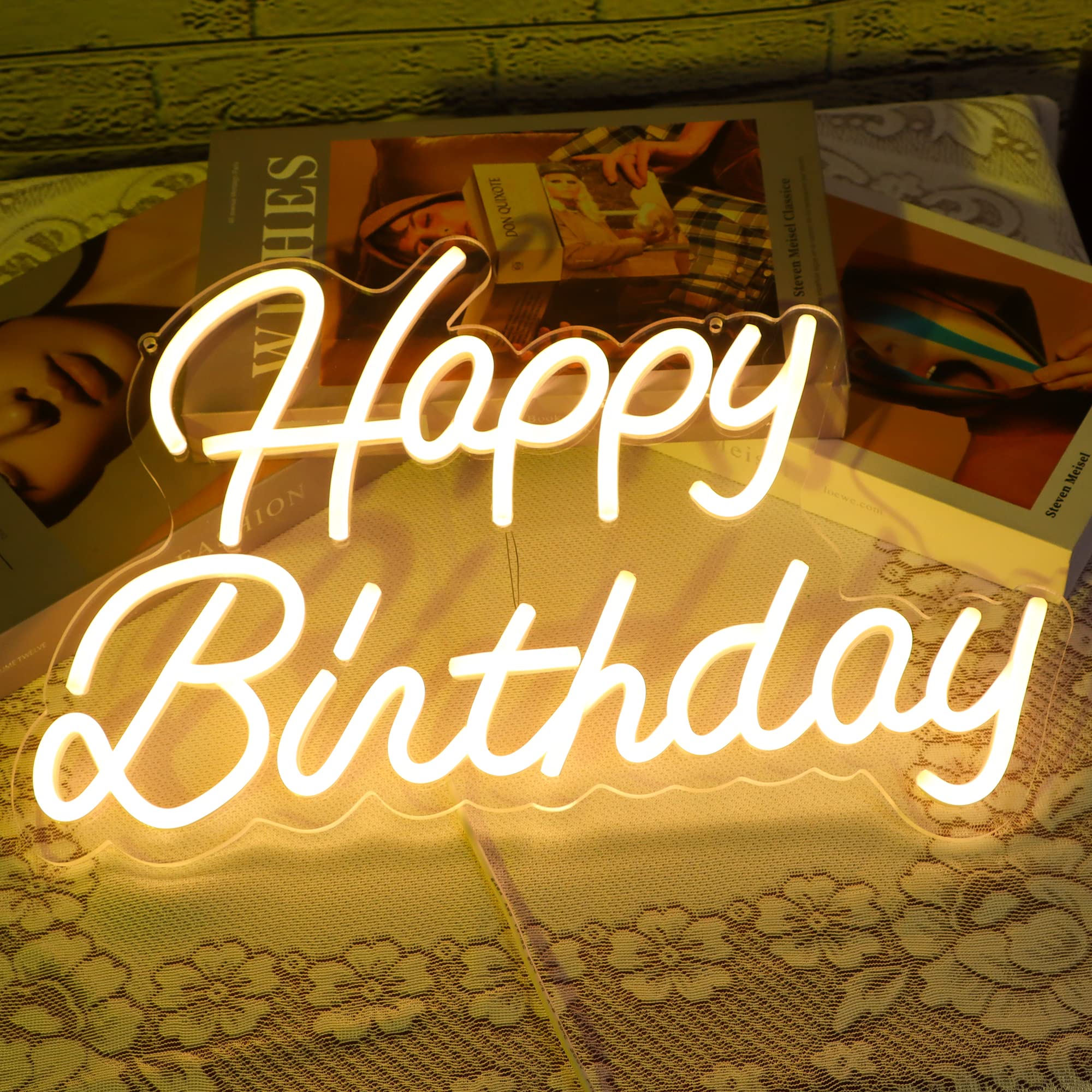 Happy Birthday LED Neon Sign - Dimmable Warm White Night Light for Bedroom, Bar, Wedding, Cafe, Christmas & Anniversary Decor | Perfect for Party Backdrops, Wall Decor & Special Events