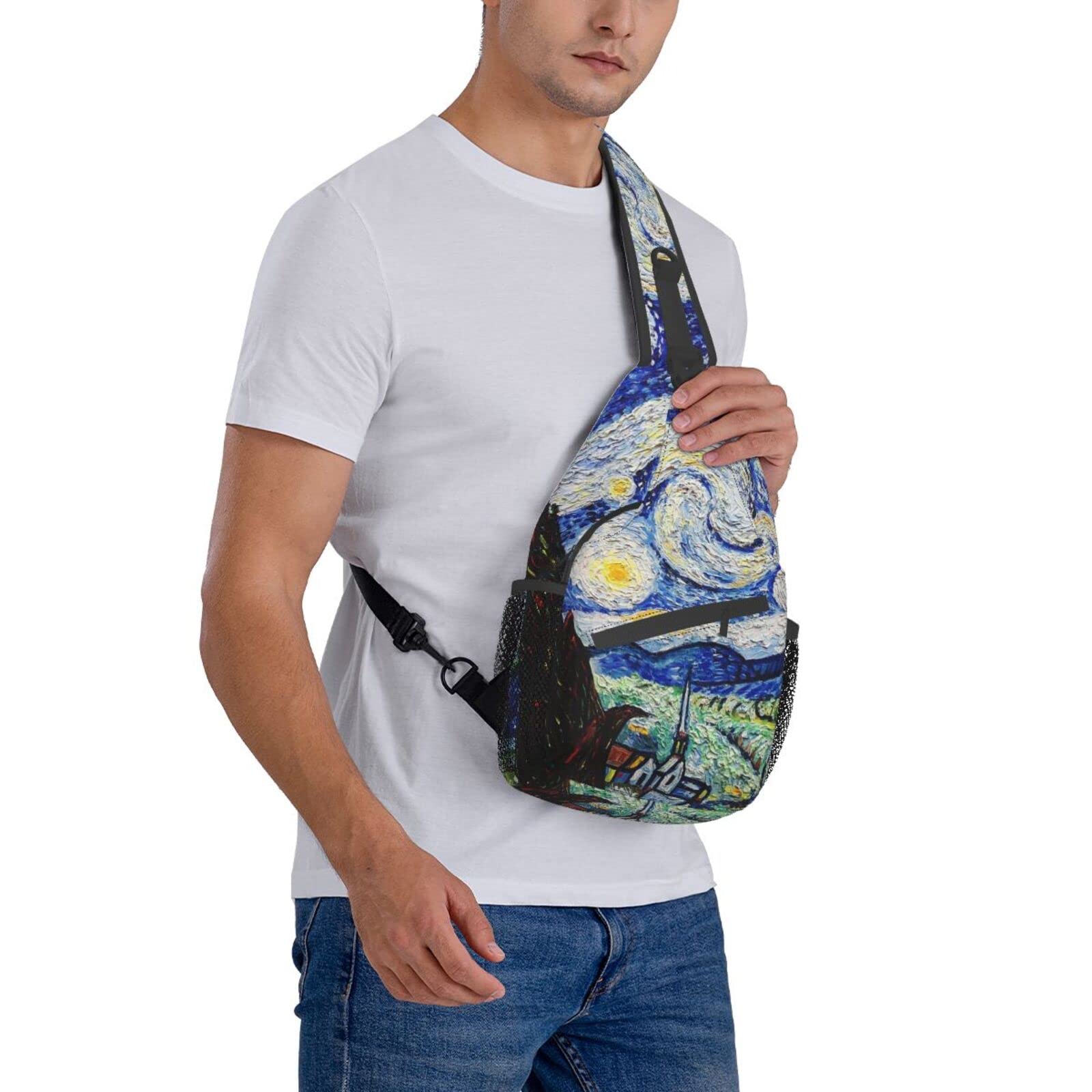 Starry Night Blue Sling Backpack for Women & Men - Lightweight Crossbody Chest Shoulder Bag, Fashion Casual Daypack for Travel, Camping, Hiking & Daily Use