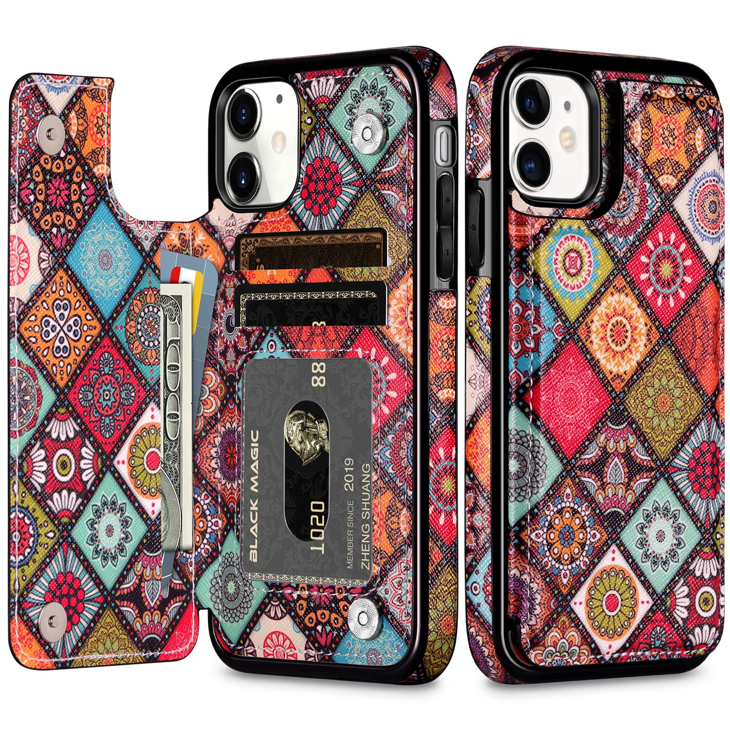 HianDier Slim PU Leather Wallet Case for iPhone 11 (2019) - Magnetic Flip Folio Cover with Credit Card Slots & Protective Shell | Mandala Colorful Design | Perfect for Everyday Use, Travel & Business
