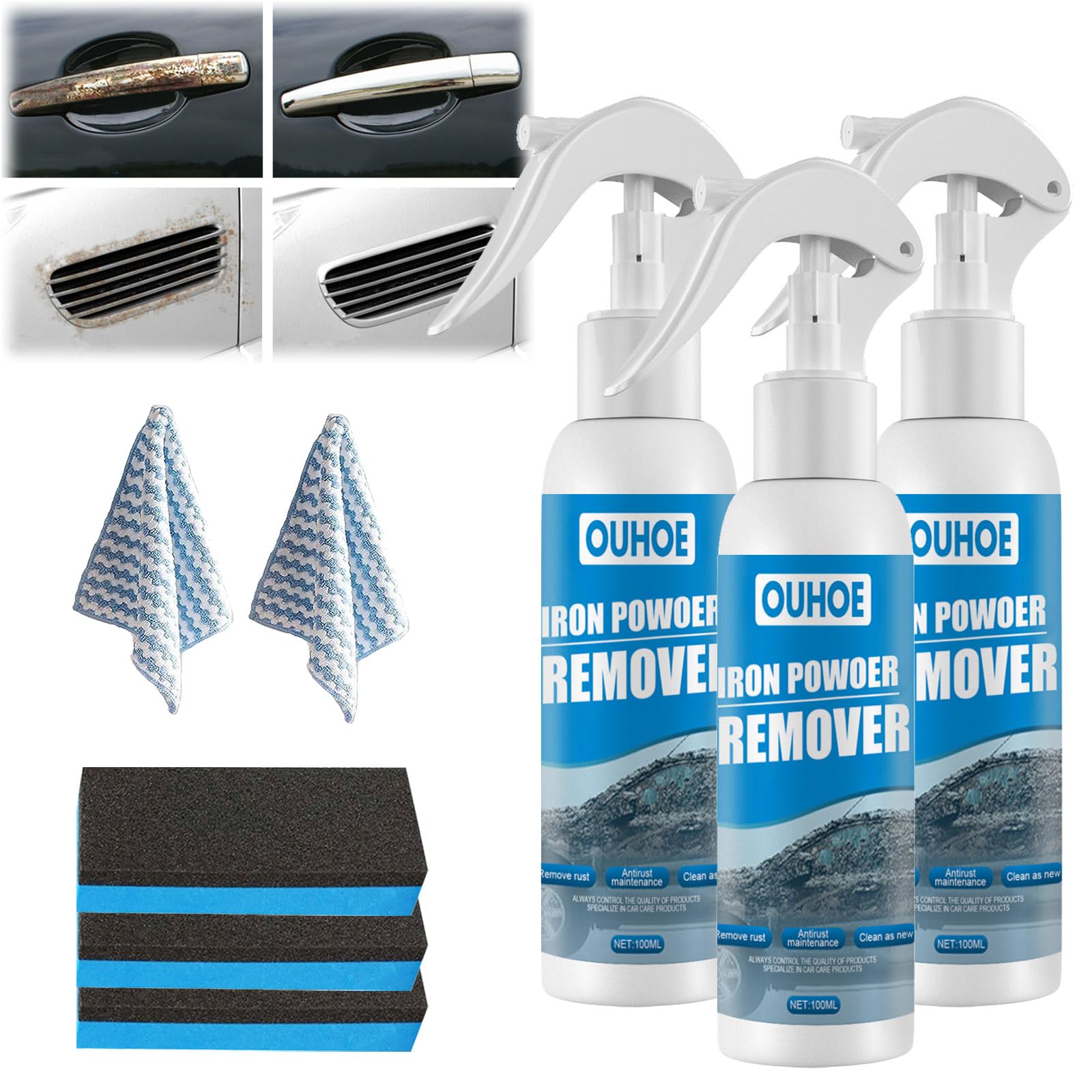 GDSAFS Car Rust Removal Spray - Iron Powder Remover & Paint Cleaner for Auto Maintenance | Effective Rust Remover for Cars, Wheels & Metal Surfaces | 3-Pack for DIY Car Care & Metal Restoration