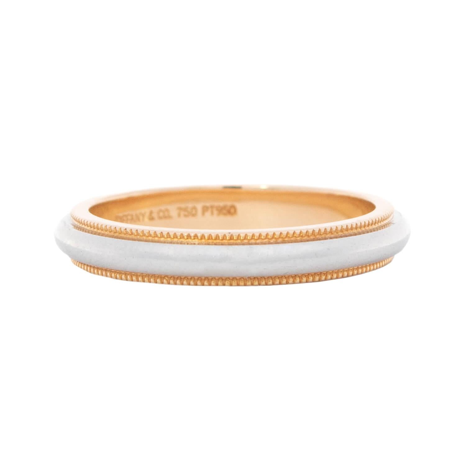 Vintage TIFFANY & CO. 18k Gold & Platinum Wedding Band Ring - Elegant Luxury Jewelry for Engagement, Anniversary & Special Occasions