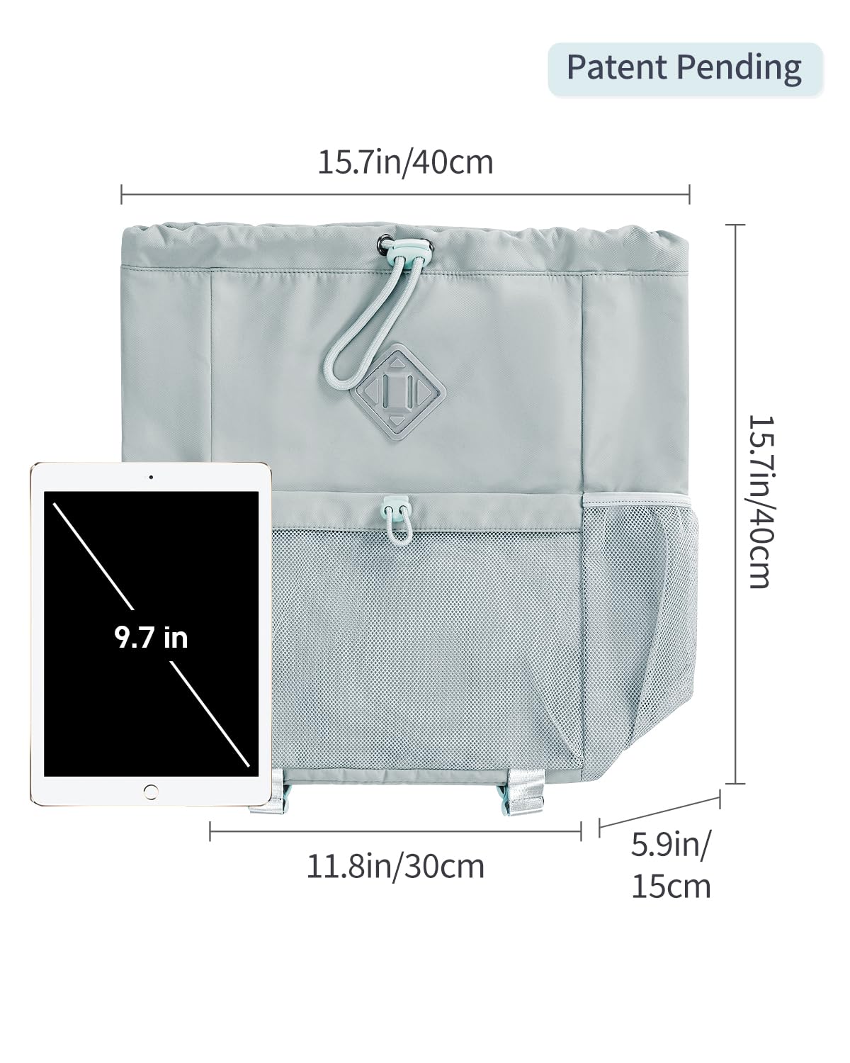 WANDF Water-Resistant Drawstring Backpack for Gym & Yoga - Sports Cinch Bag with Mesh Pocket & Yoga Mat Strap - Lightweight String Backpack for Men & Women (Grey) - Perfect for Workouts, Travel & Outdoor Activities