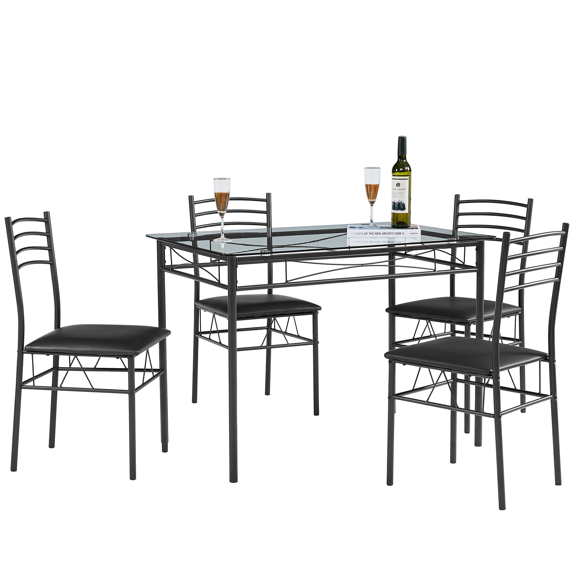 VECELO 5-Piece Kitchen Dining Set with Table & Chairs | Space-Saving Matte Black Dinette | Includes 4 Placemats | Perfect for Small Apartments, Breakfast Nooks & Compact Dining Areas