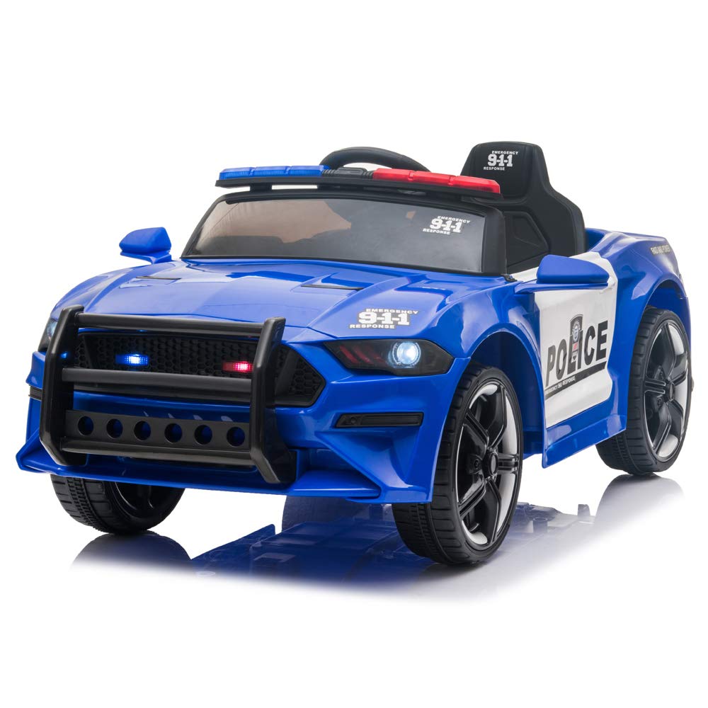 Simply-ME 12V Kids Police Ride On Car - Electric Toy Vehicle with 2.4G Remote Control, MP3 Player, 3 Speed Modes, Horn & LED Lights - Blue Children's Toy Car for Outdoor Play & Birthday Gifts