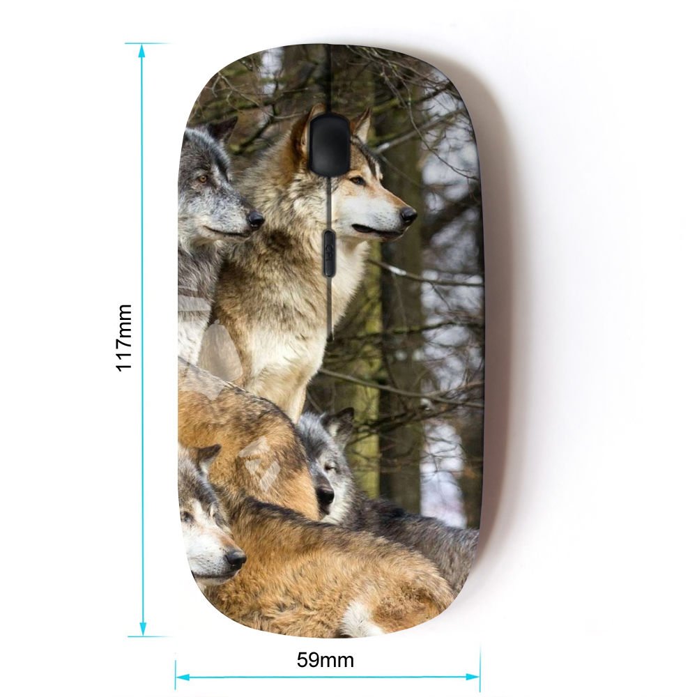 2.4G Wireless Mouse with Wolf Pack Winter Canine Animals Design - Ergonomic Optical USB Mouse for PC, Laptop, Office & Gaming - Perfect for Home, Work & Outdoor Enthusiasts