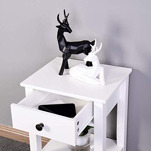 HomVent White Nightstand with Drawer - Modern Bedside Table for Bedrooms, Small End Table with Storage Shelf | Perfect for Bedroom, Living Room, or Office Use