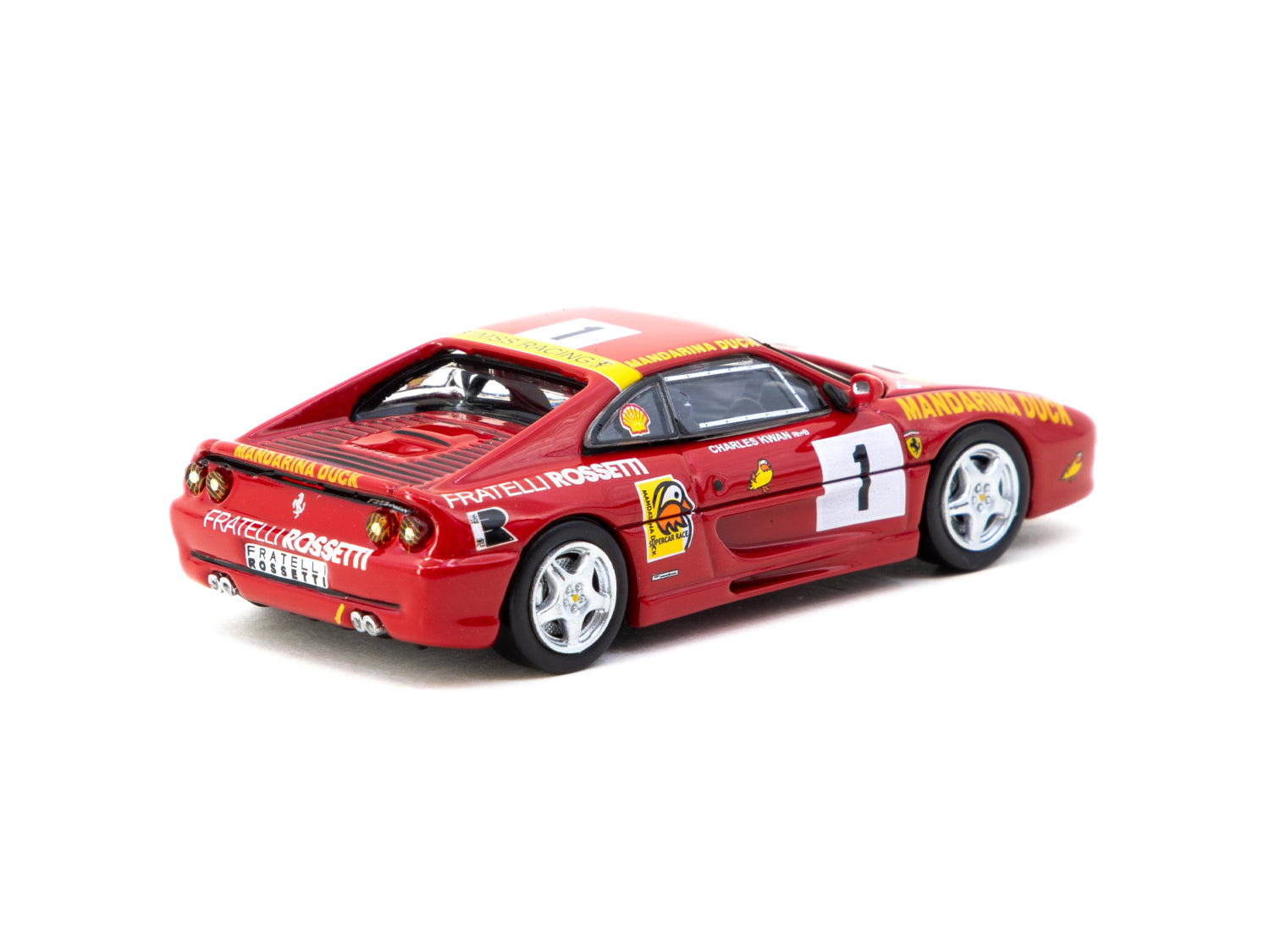 Tarmac Works 1/64 Scale Ferrari F355 Challenge Macau 1994 Winner #01 Charles Kwan Special Edition Diecast Model Car - Collectible Racing Toy for Display & Racing Enthusiasts