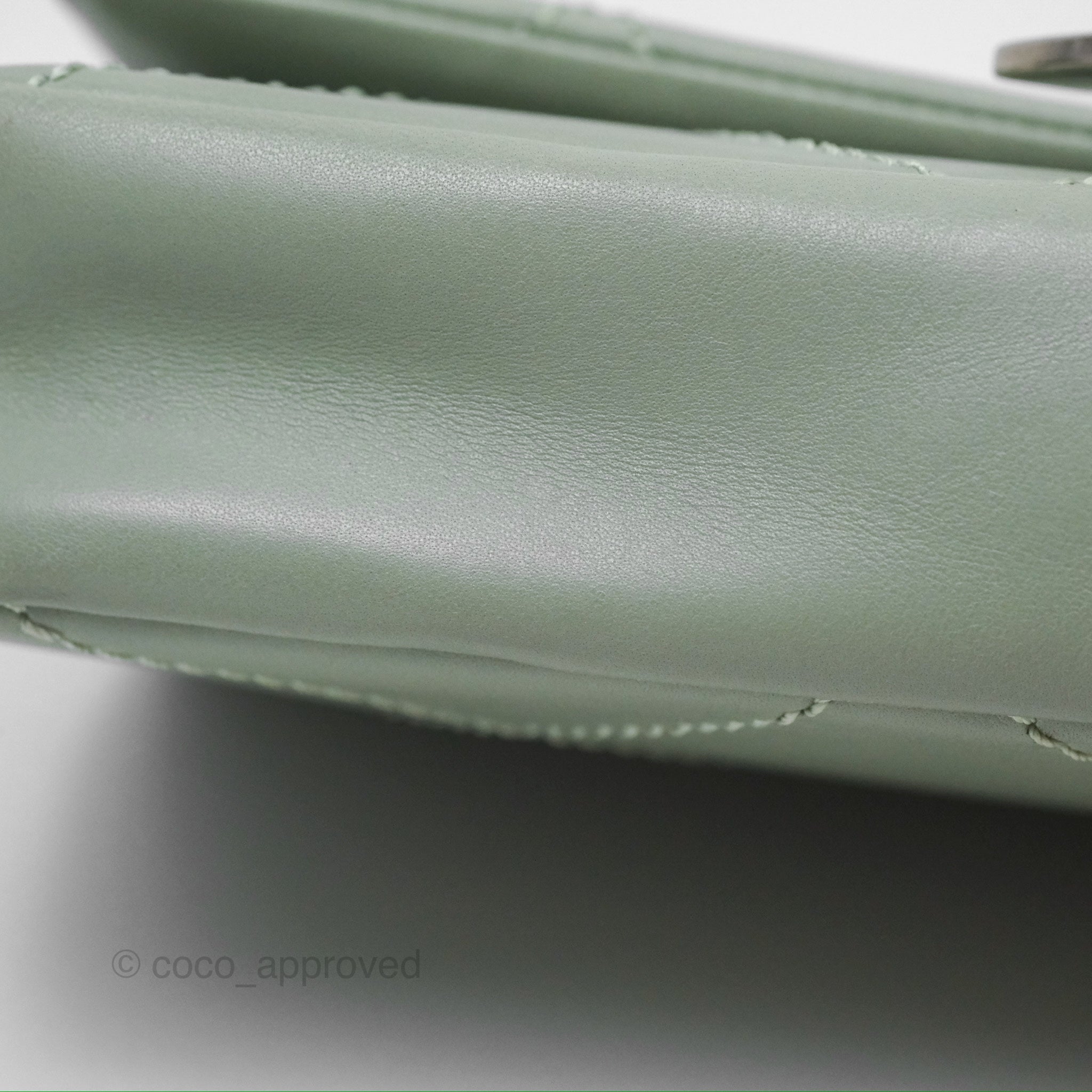 Chanel CC East West Flap Bag Genuine Lambskin Leather Mint Green with Silver Hardware - Luxury Crossbody Purse for Women, Perfect for Date Night & Special Occasions
