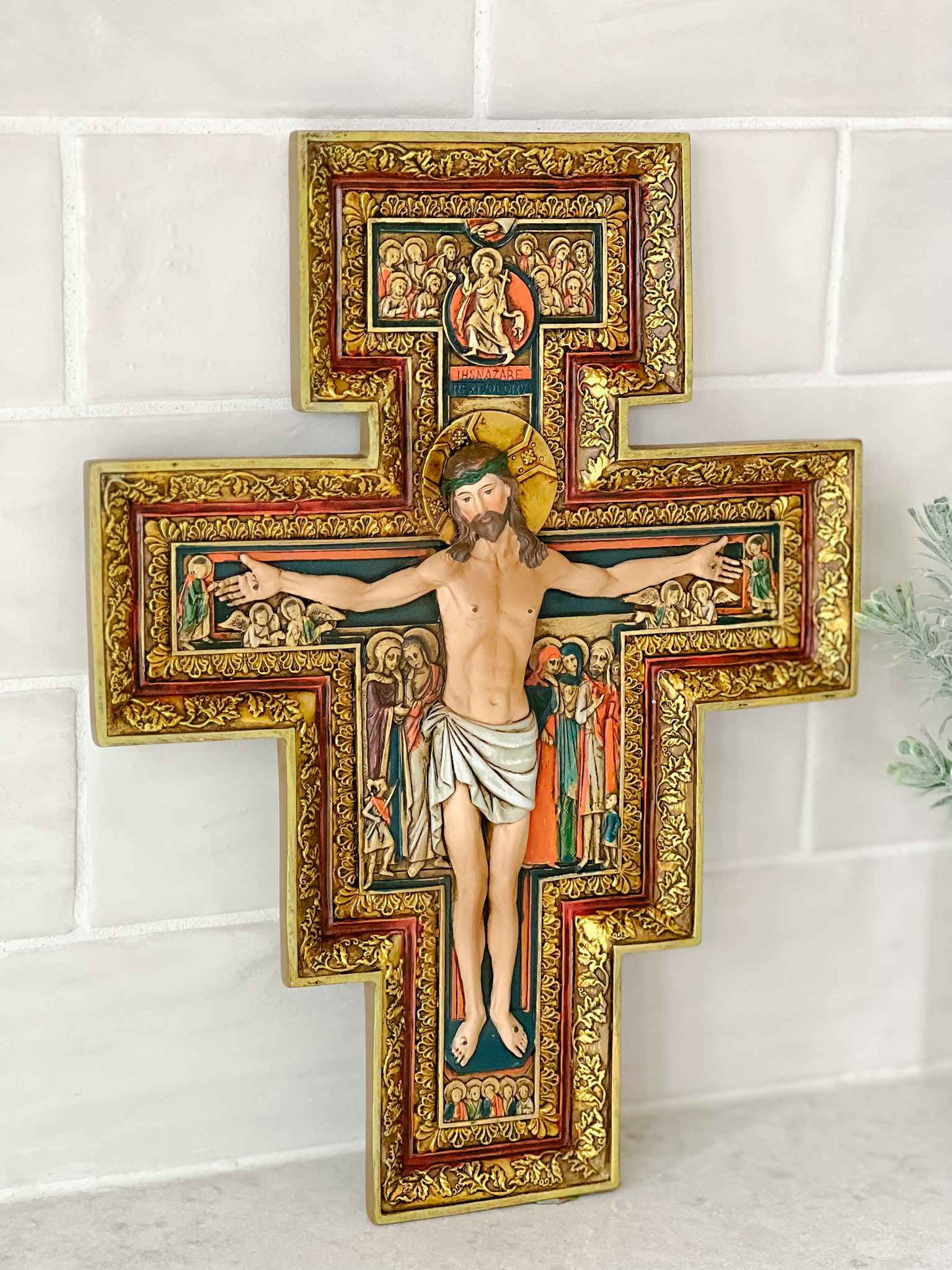 San Damiano Cross - Handcrafted Wooden Wall Crucifix for Home & Church Decor - Perfect for Prayer Rooms, Gifts, and Religious Devotion