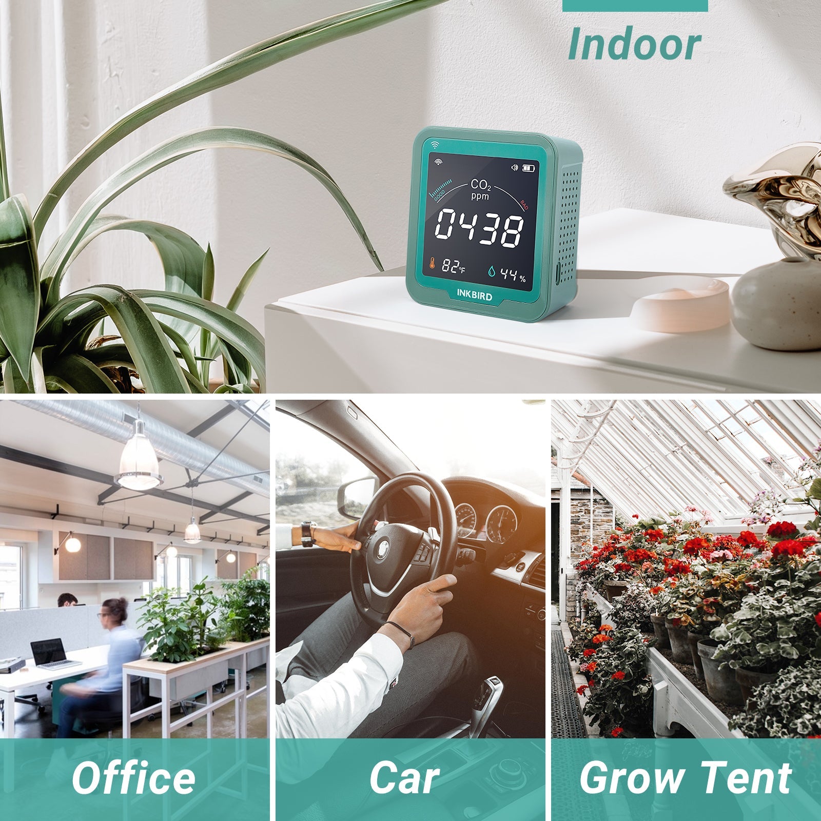 Wireless 3-in-1 CO2 Detector with Temperature & Humidity Sensor - Smart Air Quality Monitor for Home, Office, and Baby Room - Real-Time CO2, Temperature, and Humidity Detection for Indoor Air Quality Control