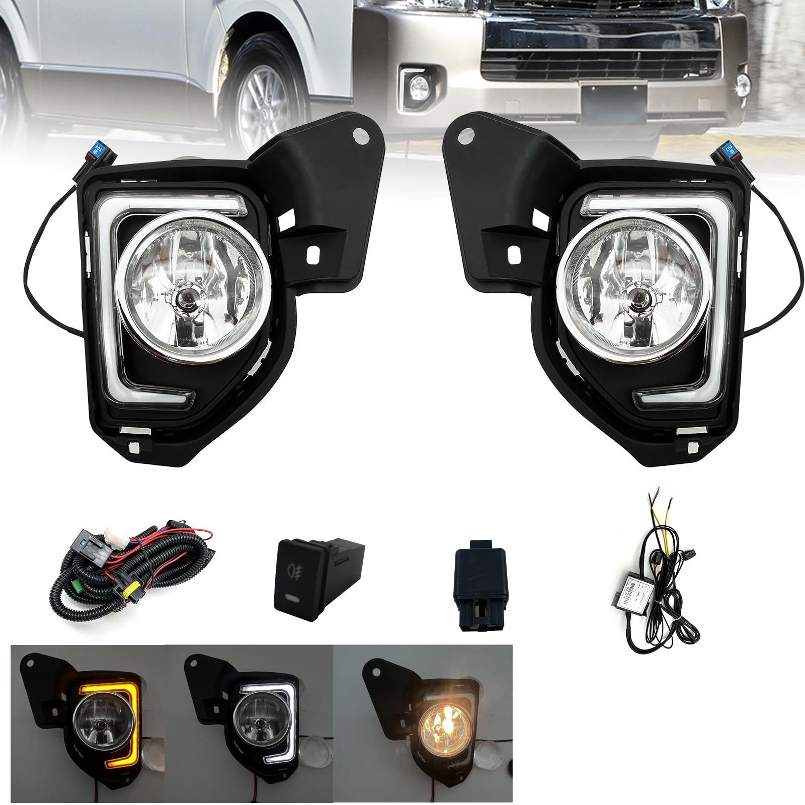 2014-2018 Toyota Hiace LED Fog Lights with DRL & Turn Signal - Halogen Replacement Kit for Improved Visibility & Safety - Perfect for Night Driving, Off-Road Adventures & Bad Weather Conditions