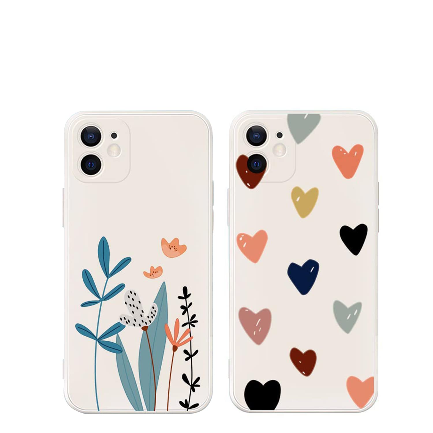 Cute Liquid Silicone Shockproof Protective Phone Case for iPhone 11 Pro - Hearts & Flowers Pattern Design, Beige Cover (2 Pack) - Perfect Gift for Girls & Women, Ideal for Everyday Use, Travel & Work Protection