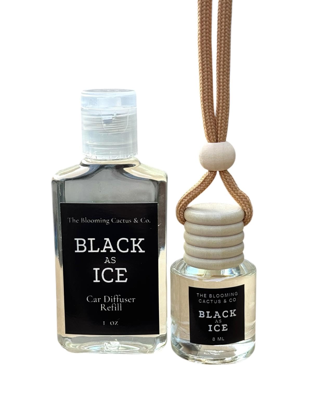 Blooming Cactus & Co. Car Diffuser with Refill - Long Lasting Phthalate-Free Air Freshener Hanging for Vehicles | Black Ice Scent | Perfect for Road Trips, Commuting & Office Use