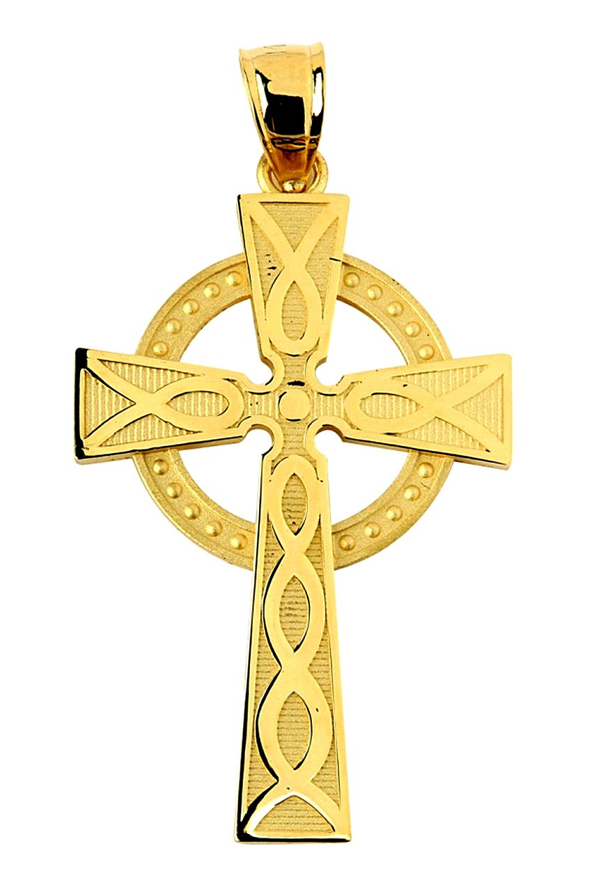 14K Gold Celtic Cross Pendant Necklace for Women