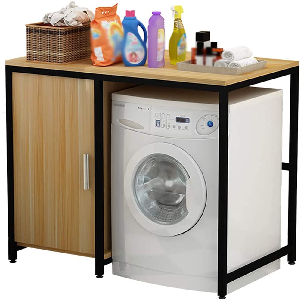 Stainless Steel Adjustable Storage Cabinet for Washing Machine - Bathroom, Bedroom, Kitchen & Laundry Room Organizer Shelf (120cm, Black) - Perfect for Small Space Organization & Home Storage Solutions