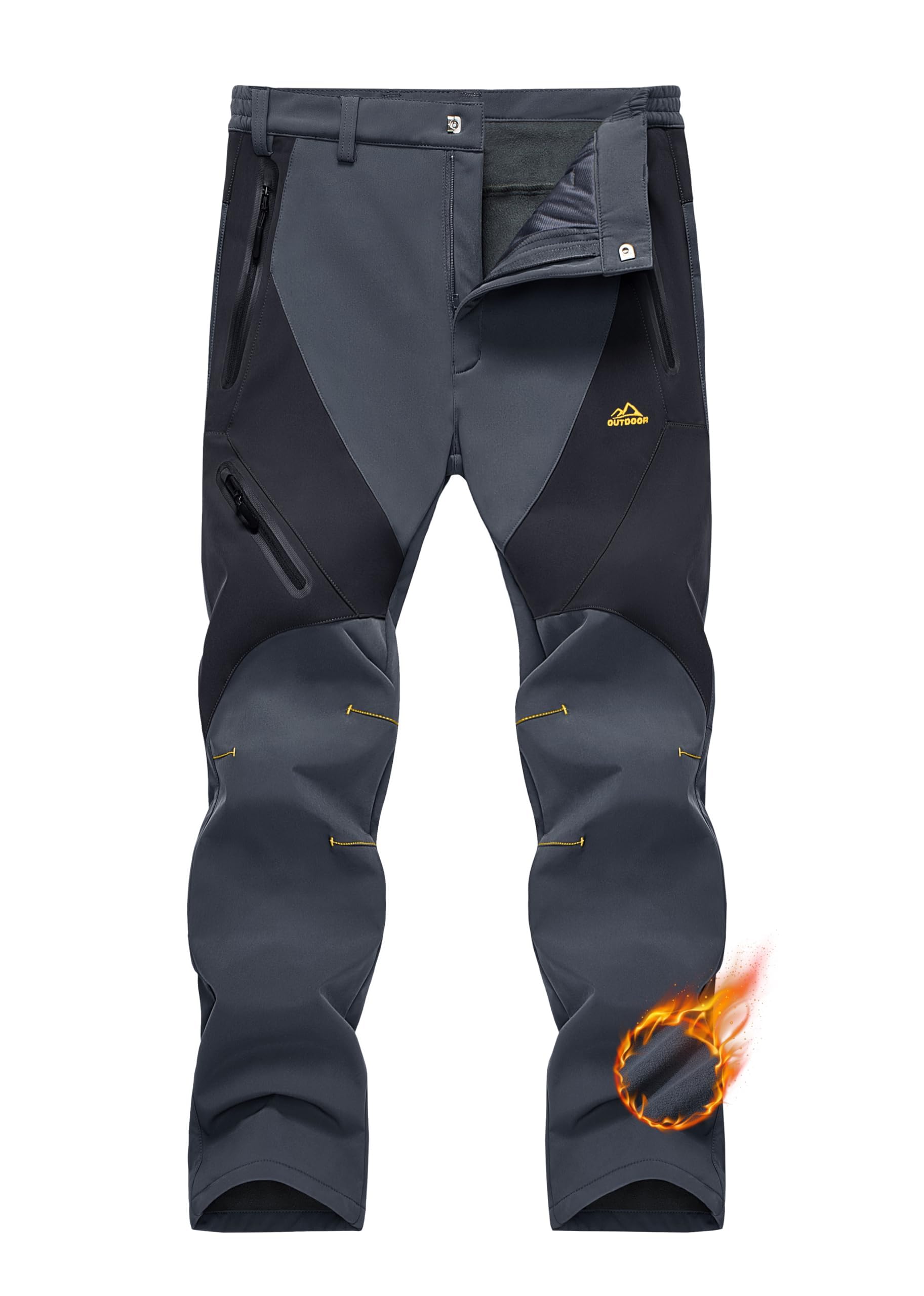 MAGCOMSEN Men's Winter Snow Pants - Fleece Lined Waterproof Ski Pants with 4 Zipper Pockets for Outdoor Activities, Hiking & Cold Weather Protection