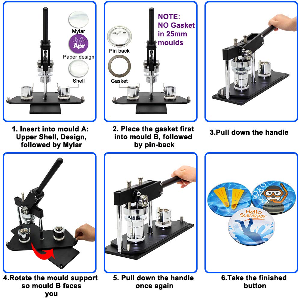 ChiButtons Pro 25mm (1 Inch) Metal Button Maker Machine Kit B400 with 500 Components | Adjustable Circle Cutter & Molds for DIY Tiny Buttons, Mini Badges, Custom Pins | Perfect for Crafting, Scrapbooking, Gifts & Promotional Items (Pink)