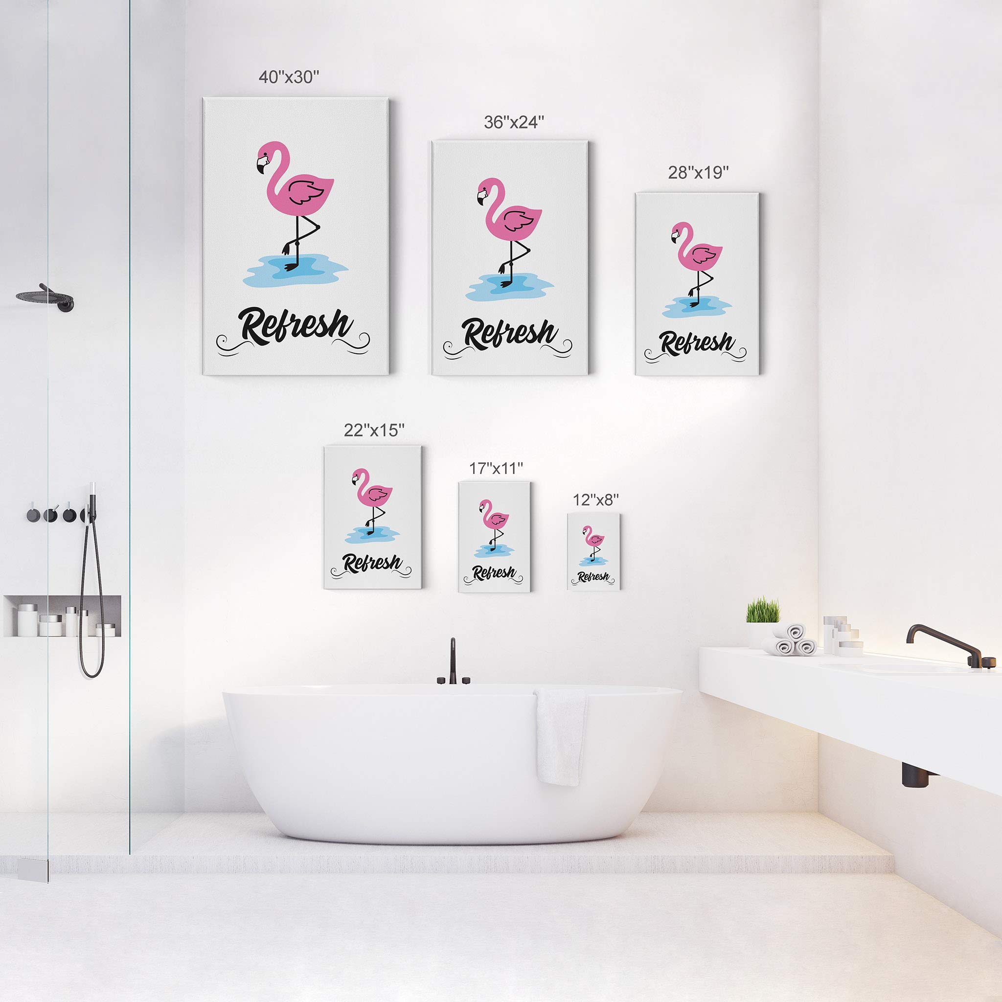 Flamingo Bathroom Wall Art - 12x8 Canvas Print for Home Decor