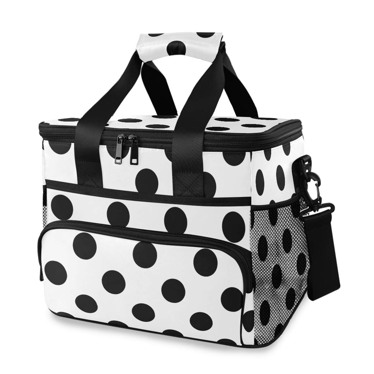 ALAZA Large Insulated Cooler Lunch Bag - Waterproof Black & White Polka Dot Design for Camping, Picnic, BBQ, Beach & Outdoor Activities - Perfect for Work, School & Family Gatherings