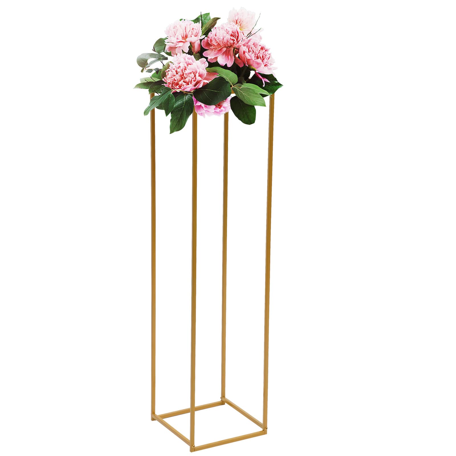 Gold Metal Geometric Flower Stand - 39 Inch Tall Detachable Plant Shelf for Home, Wedding & Party Decor - Holds Vases, Books, Bonsai & Curios - Perfect for Living Room, Garden & Event Centerpieces