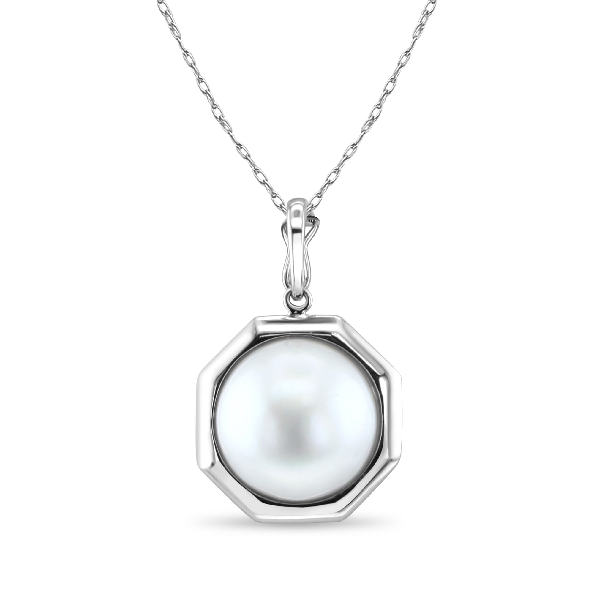 14K White Gold 13mm-14mm Mabe Pearl Pendant with Polished Bezel - Elegant Jewelry Gift for Women, Perfect for Weddings, Anniversaries & Special Occasions