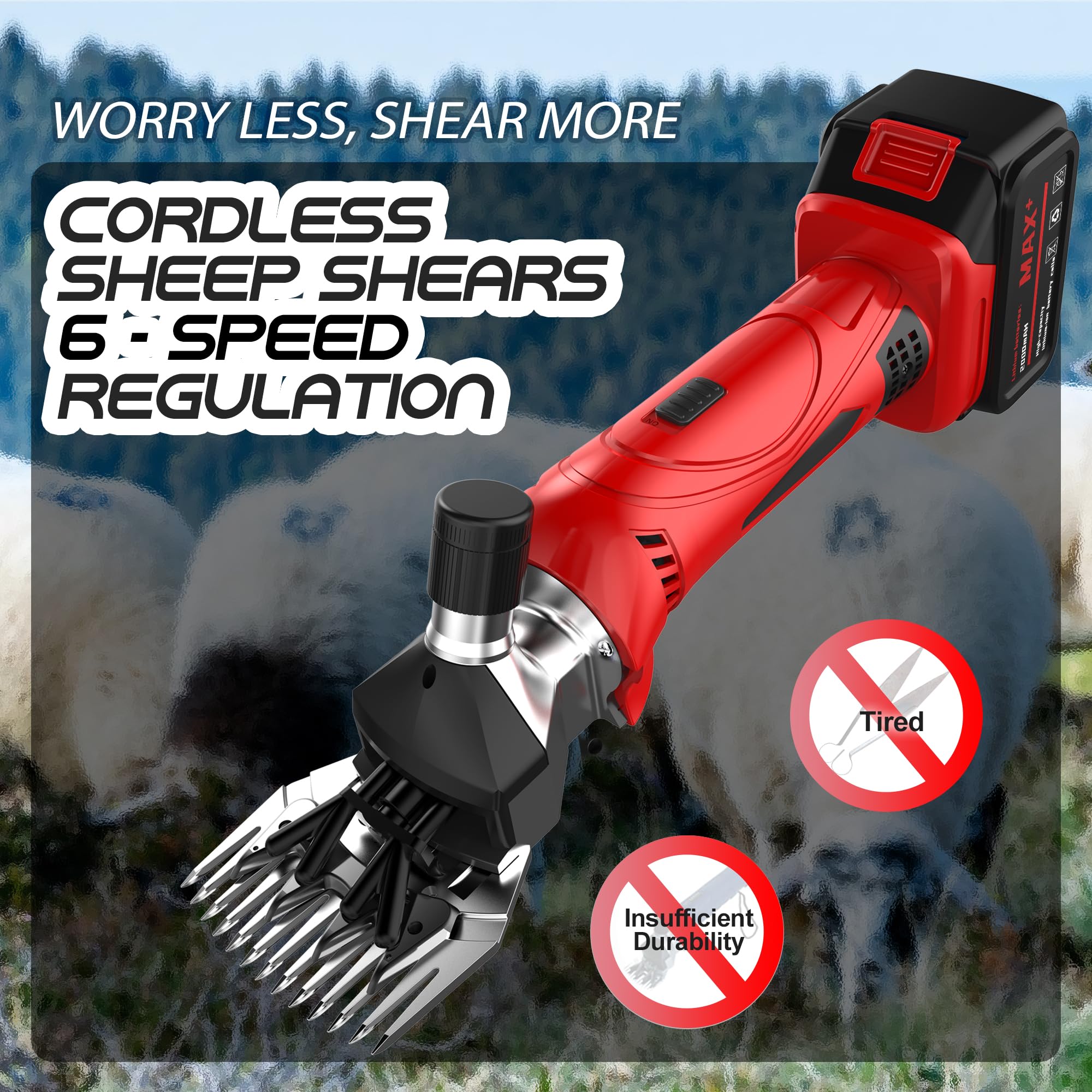 300W Cordless Rechargeable Electric Sheep Shears - Professional Animal Hair Clippers for Sheep, Goats, Cattle & Livestock Grooming - Includes 2 Lithium Batteries - Perfect for Farm, Ranch & Pet Fur Trimming