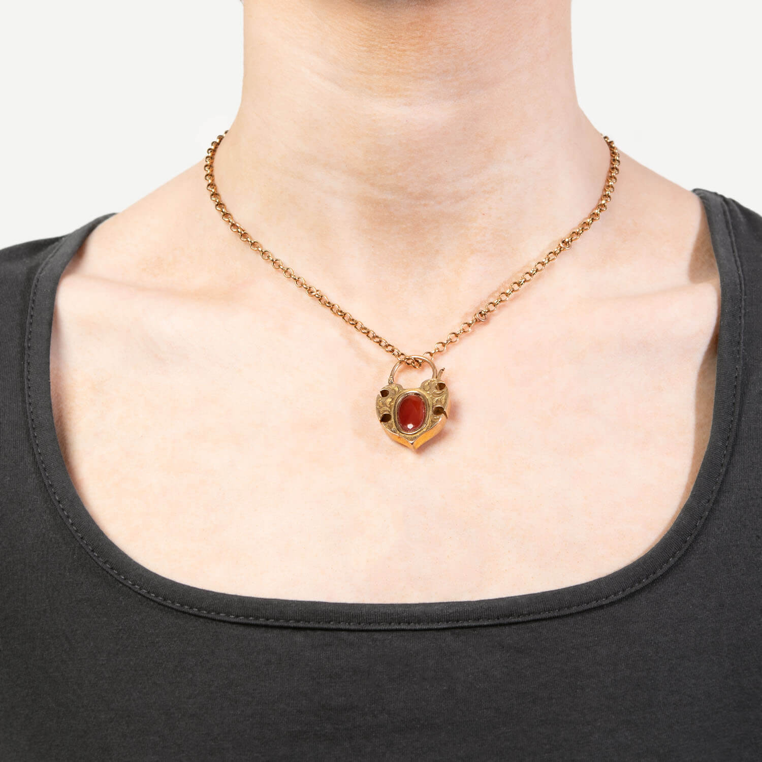 Victorian Style 14k Gold & Sterling Silver Garnet and Diamond Heart Padlock Pendant Necklace for Women - Elegant Jewelry Gift for Valentine's Day, Anniversary & Special Occasions