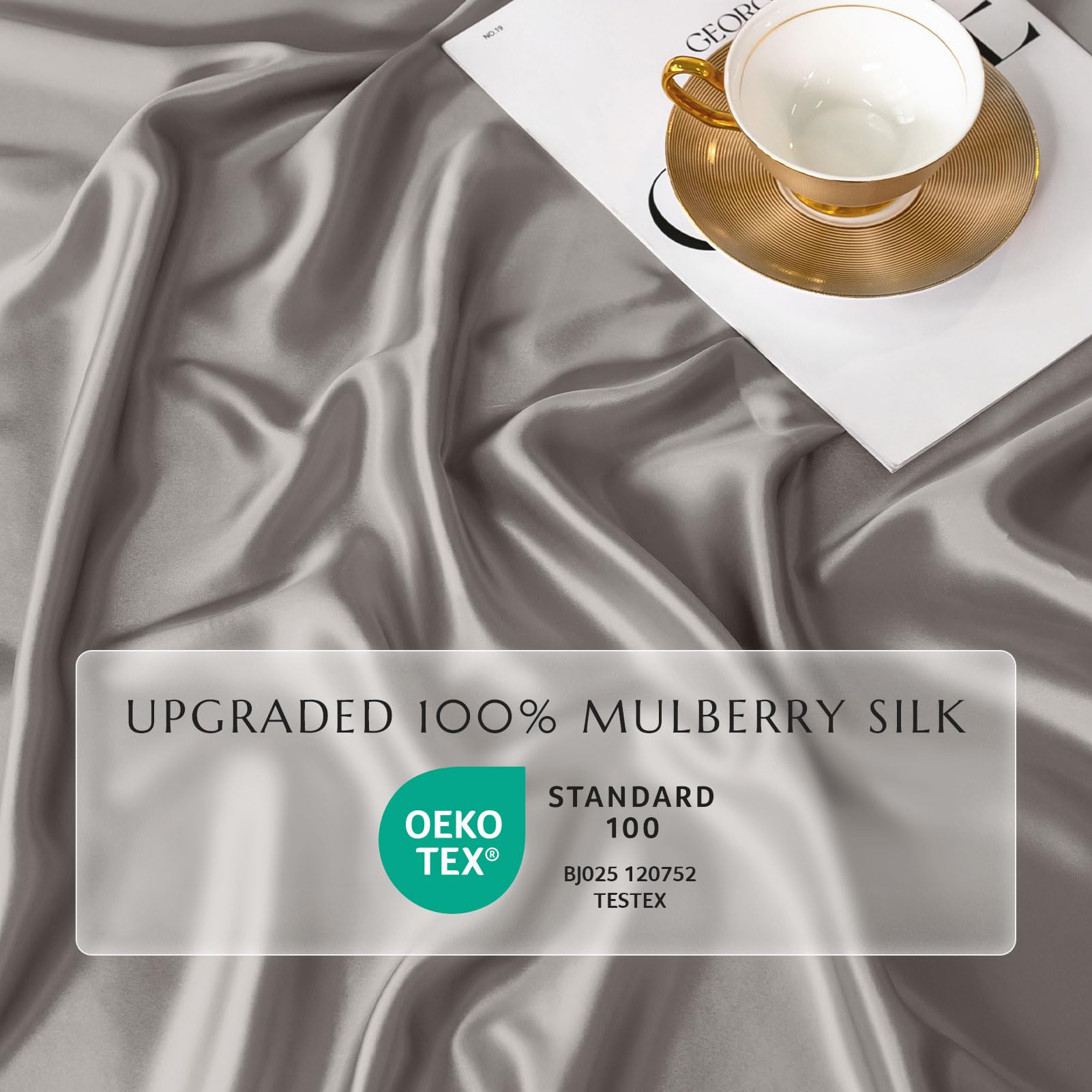 THXSILK 100% 7A+ Mulberry Silk Duvet Cover - Seamless, Breathable, Easy Care with Zipper Closure (Twin Size, Grey) | Luxury Bedding for Better Sleep & Skin Care