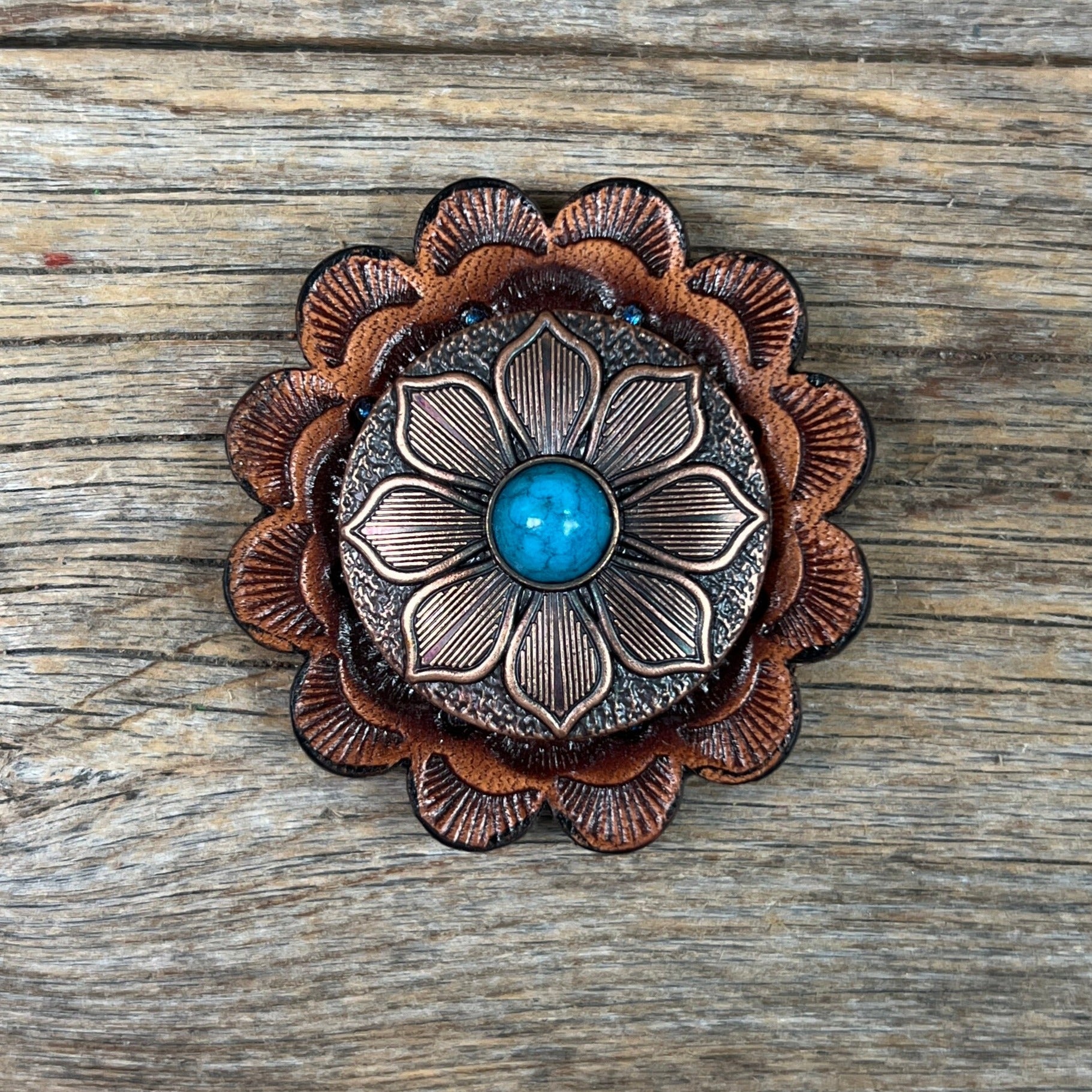 Western Style Copper Sunflower Concho Belt Buckle W205 - Perfect for Cowboy Boots, Jeans & Western Fashion Accessories