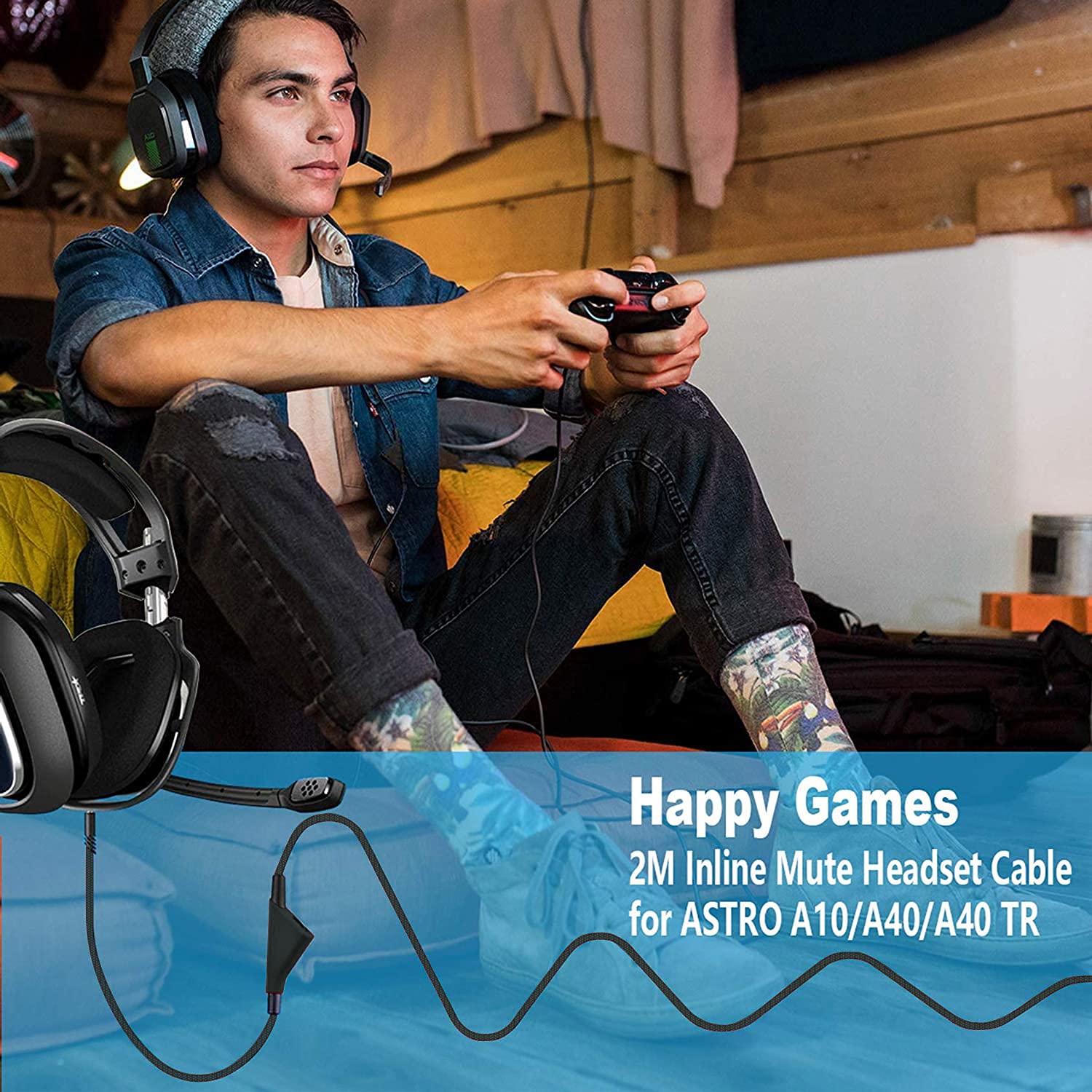 Astro A40 & A10 Replacement Headset Cable - 6.5ft Braided Volume Control Cord for A40TR/A40/A10 Gaming Headsets | Durable Audio Wire for PC, PS4, PS5, Xbox Gaming Setup